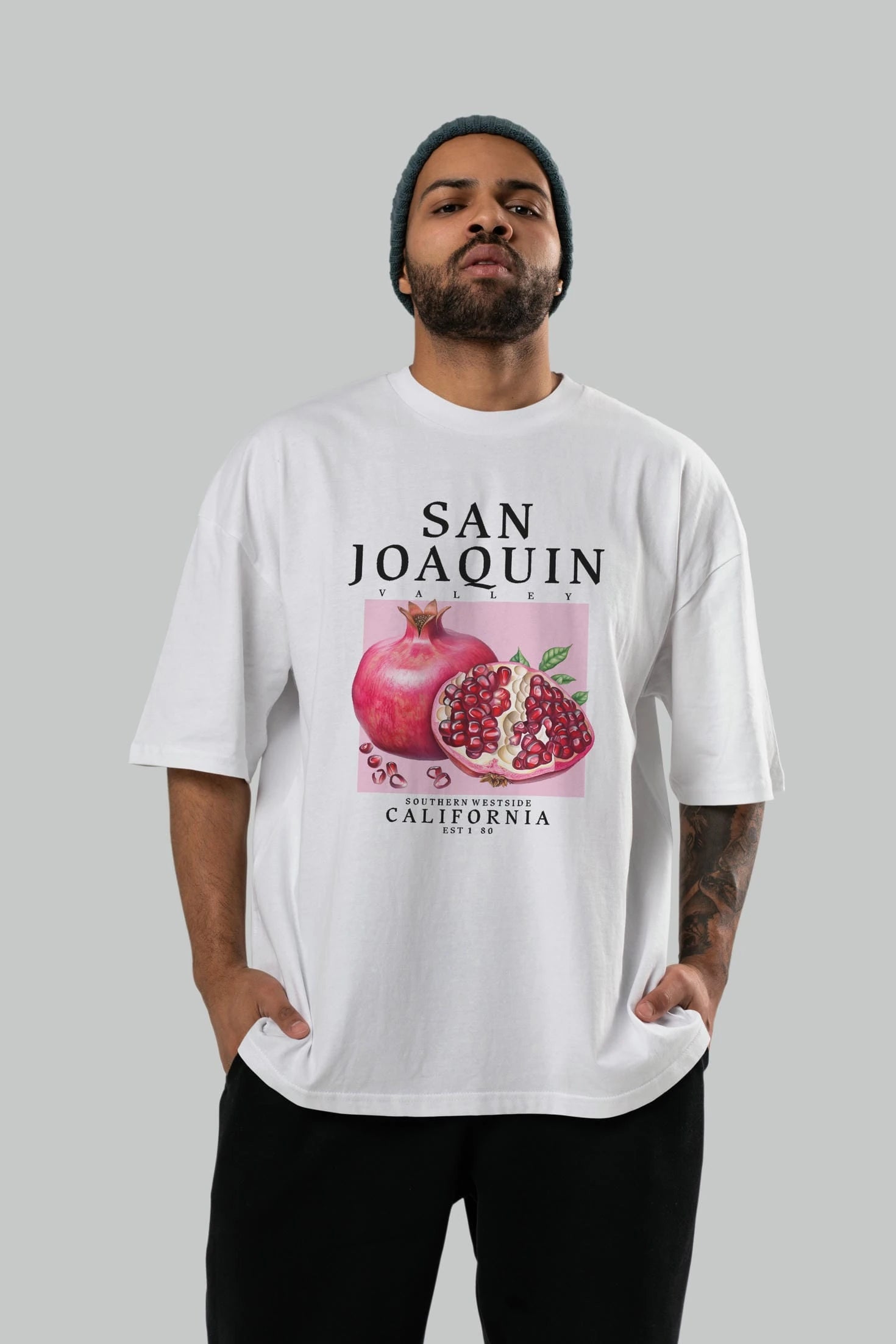 San Joaquin Nar Ön Baskılı Oversize t-shirt Erkek Kadın Pamuk Bisiklet Yaka tişort
