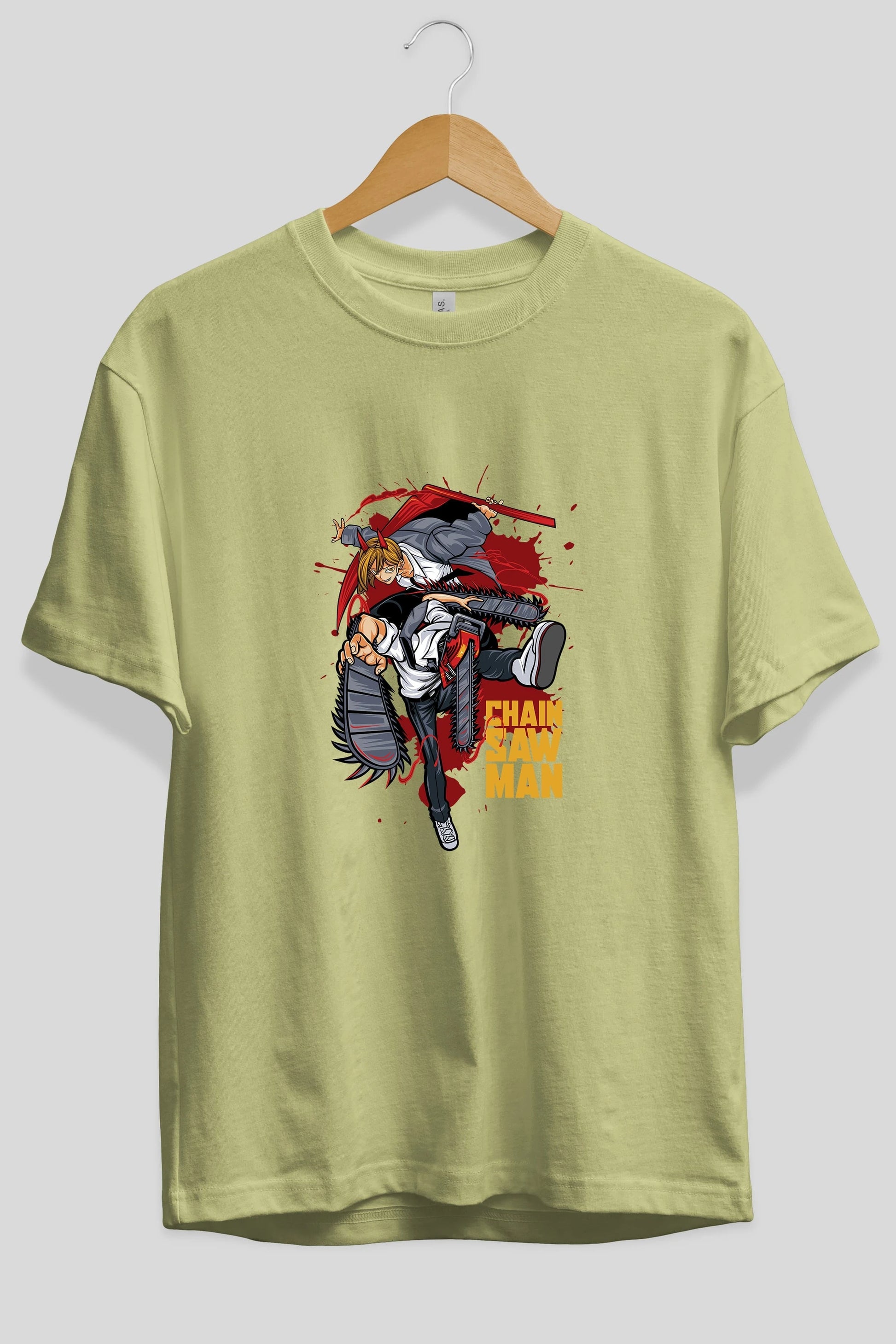 DENJI and POWER Anime Ön Baskılı Oversize t-shirt %100 pamuk Erkek Kadın Unisex