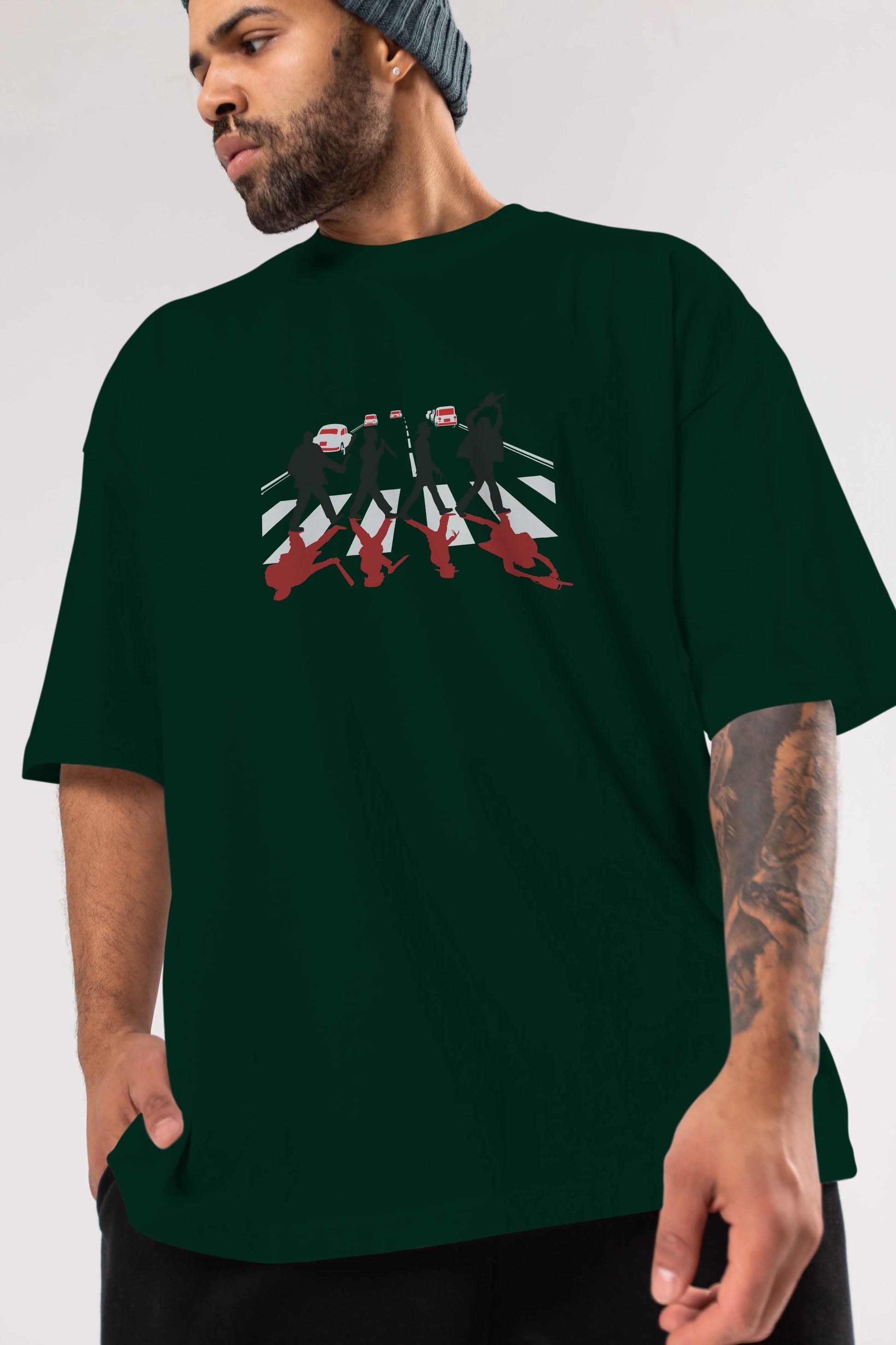 Abbey Road Killer Red Ön Baskılı Oversize t-shirt %100 pamuk Erkek Kadın Unisex