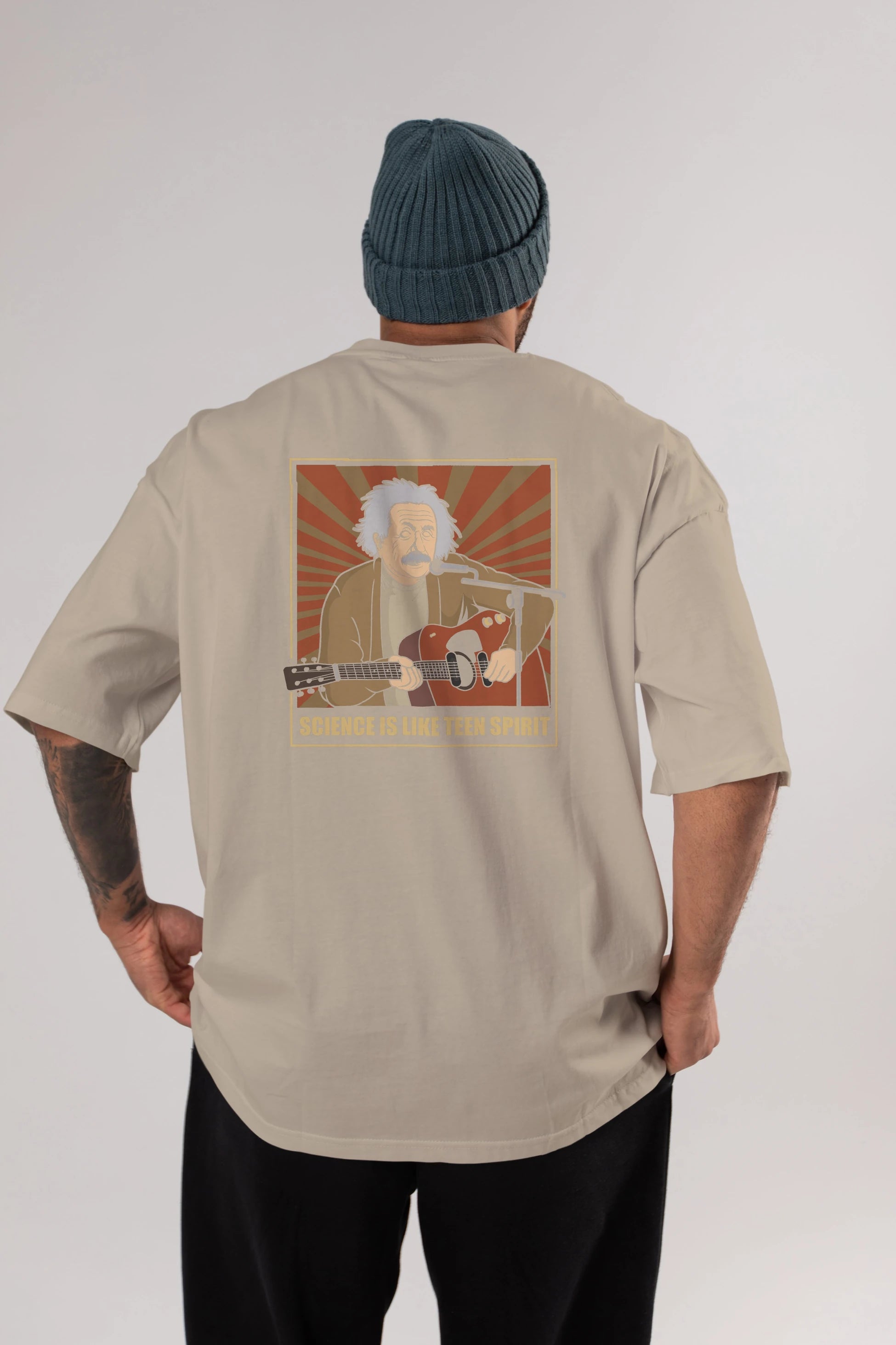 Kurt Einstein Arka Baskılı Oversize t-shirt Erkek Kadın Unisex %100 Pamuk tişort