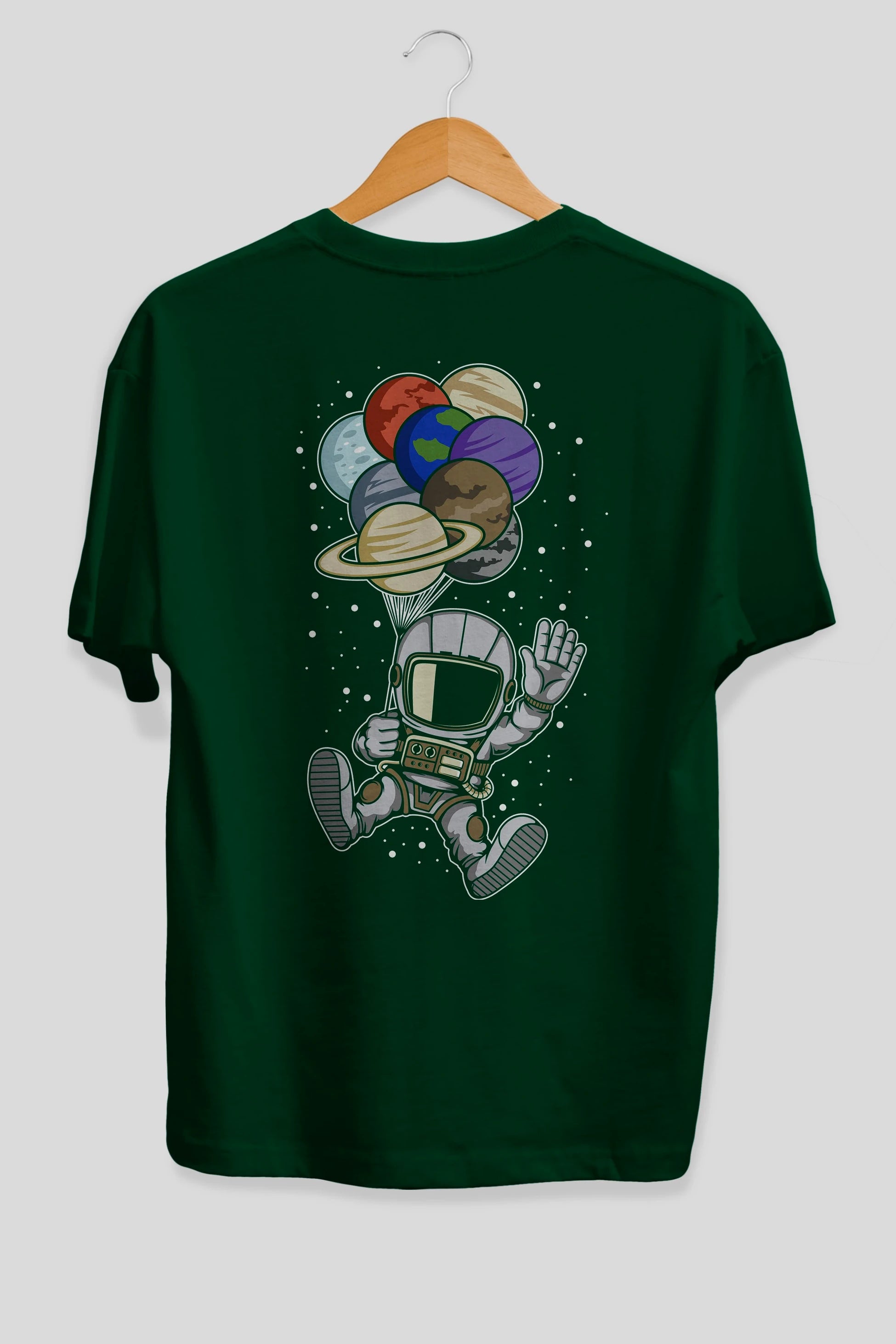 Astronaut Baloon Planets Arka Baskılı Oversize t-shirt Erkek Kadın Unisex