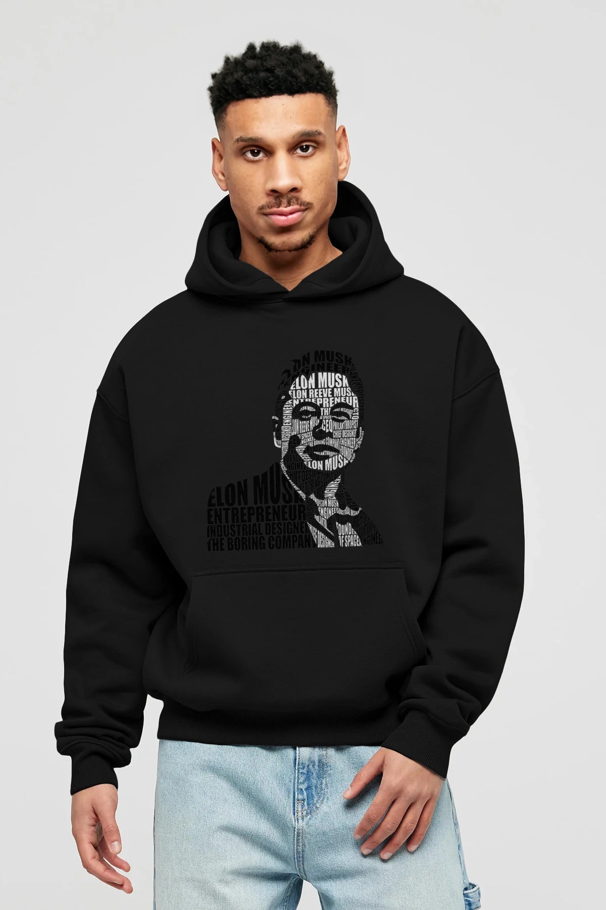 Elon Musk Calligram Ön Baskılı Hoodie Oversize Kapüşonlu Sweatshirt Erkek Kadın Unisex