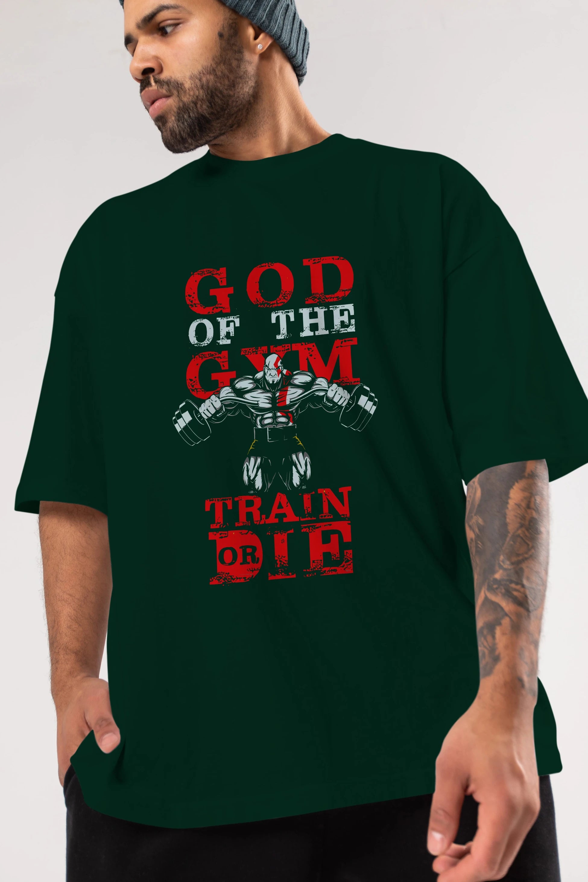 God of The GYM Ön Baskılı Oversize t-shirt Erkek Kadın Unisex %100 Pamuk Bisiklet Yaka tişort