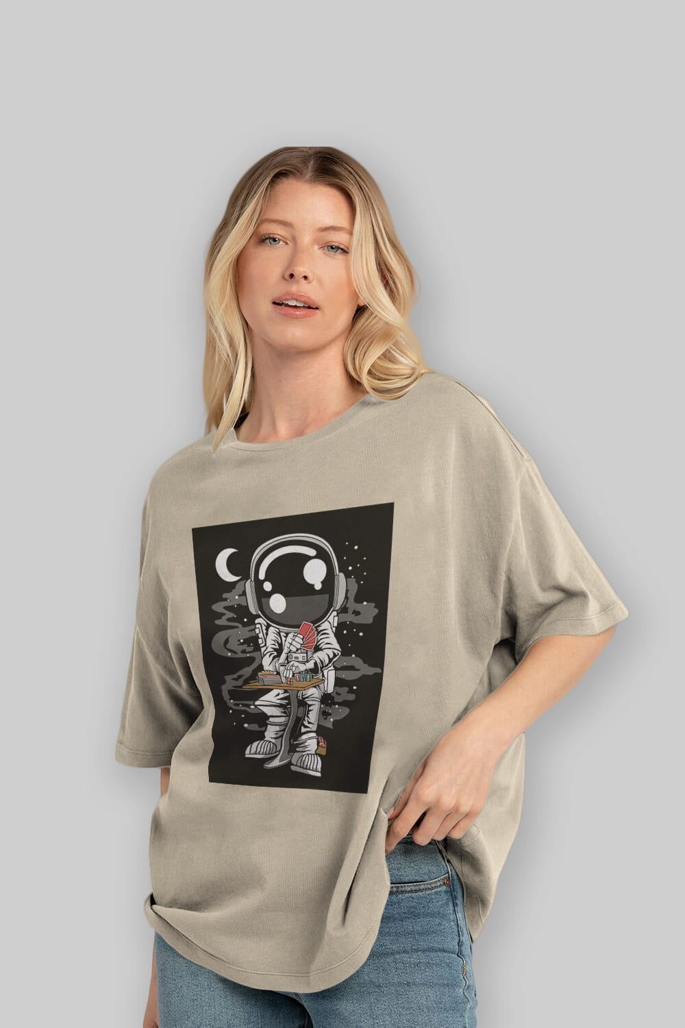 Astronaut Gambler Ön Baskılı Oversize t-shirt Erkek Kadın Unisex