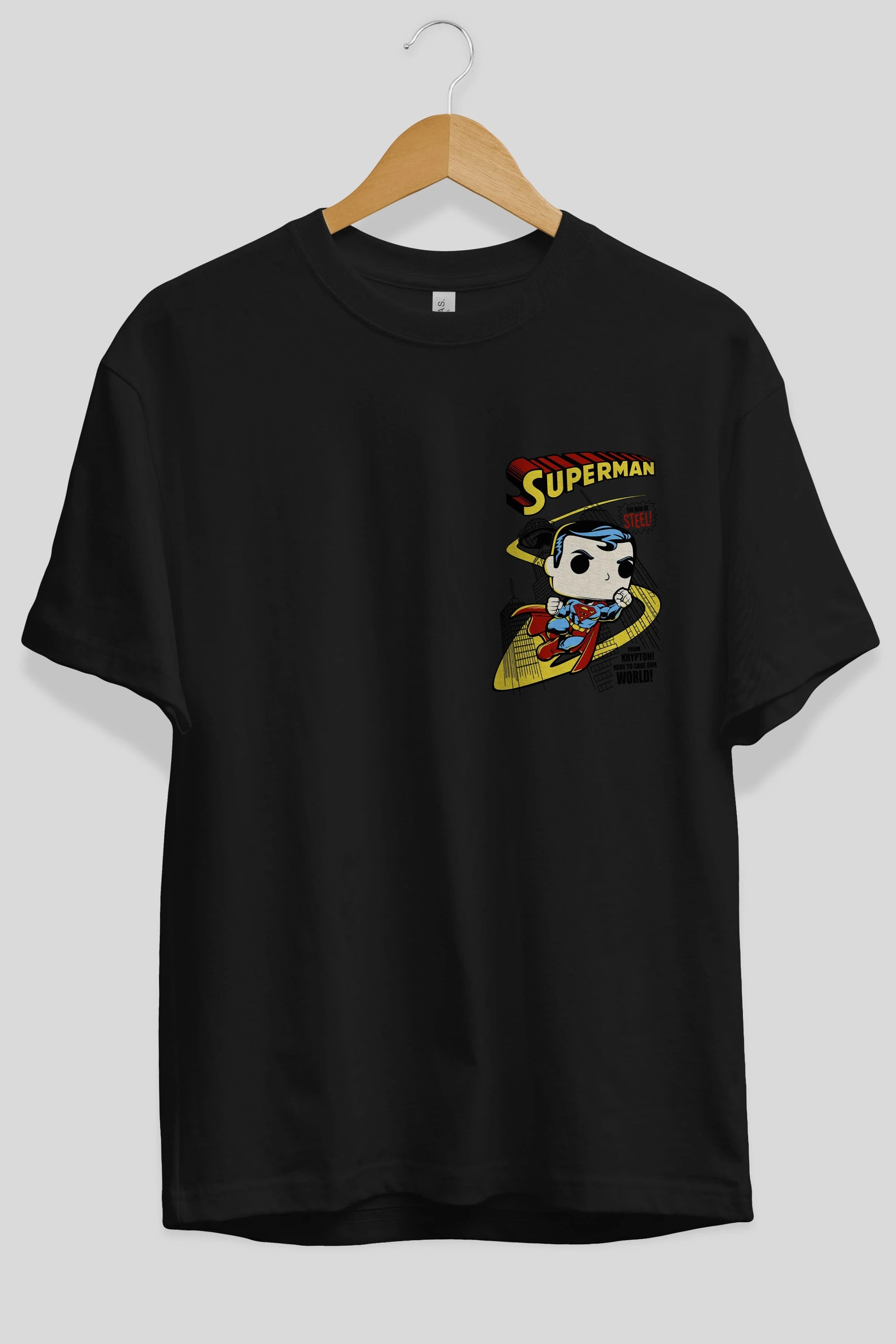 Superman (2) Ön Sol Baskılı Oversize t-shirt Erkek Kadın Unisex %100 Pamuk Bisiklet Yaka tişort