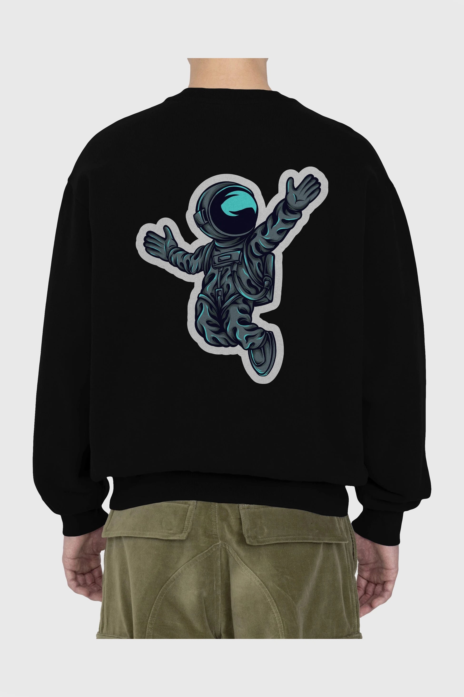 Happy Astronaut Sticker Arka Baskılı Oversize Sweatshirt Erkek Kadın Unisex