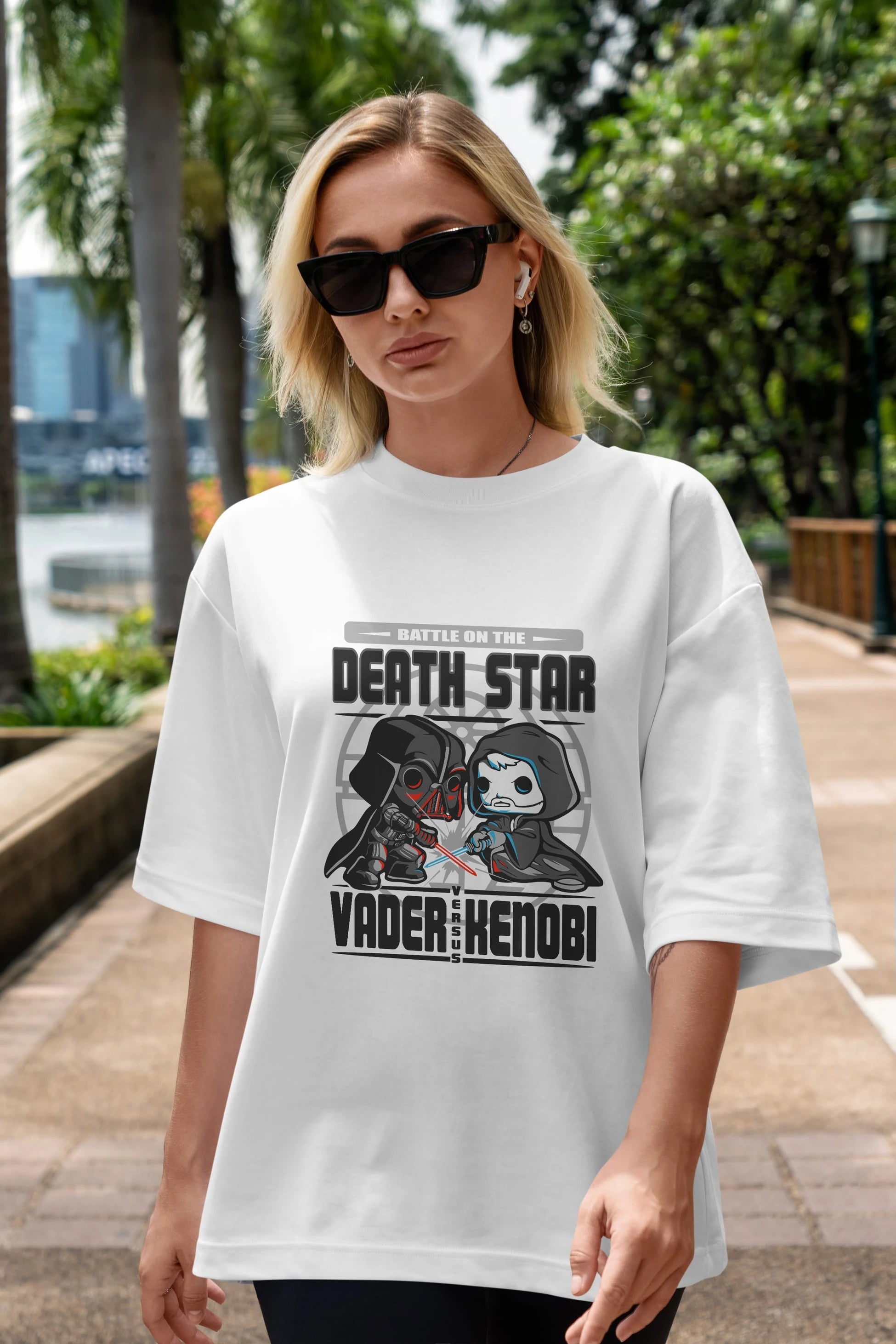 Vader Kenobi Ön Baskılı Oversize t-shirt Erkek Kadın Unisex %100 Pamuk Bisiklet Yaka tişort