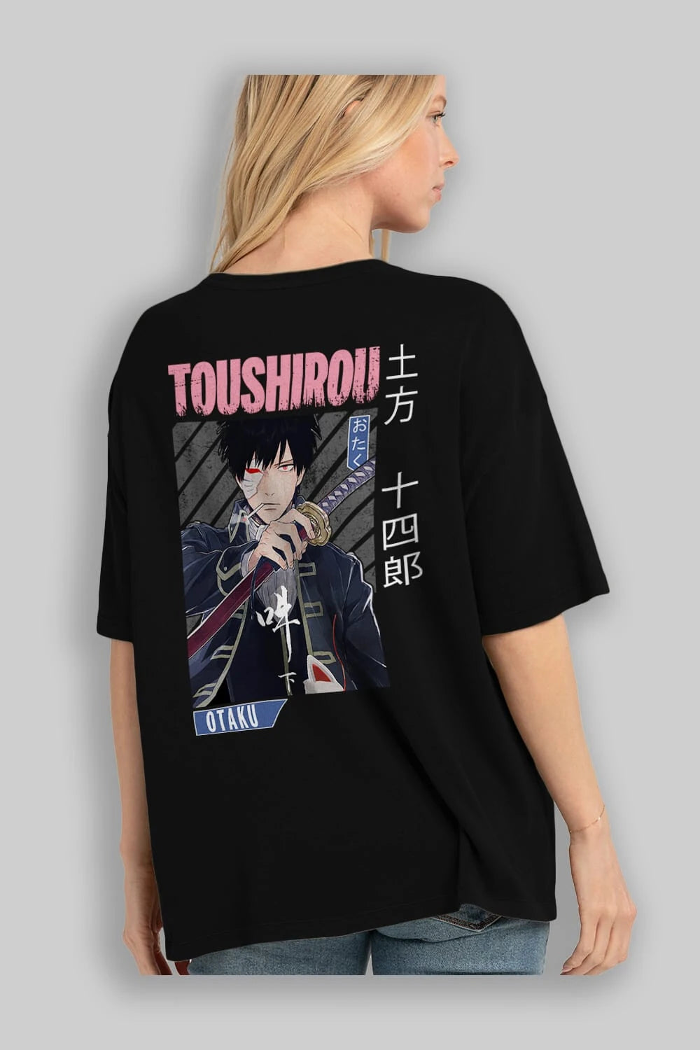 Toushirou Hijikata 1 Anime Arka Baskılı Oversize t-shirt Erkek Kadın Unisex