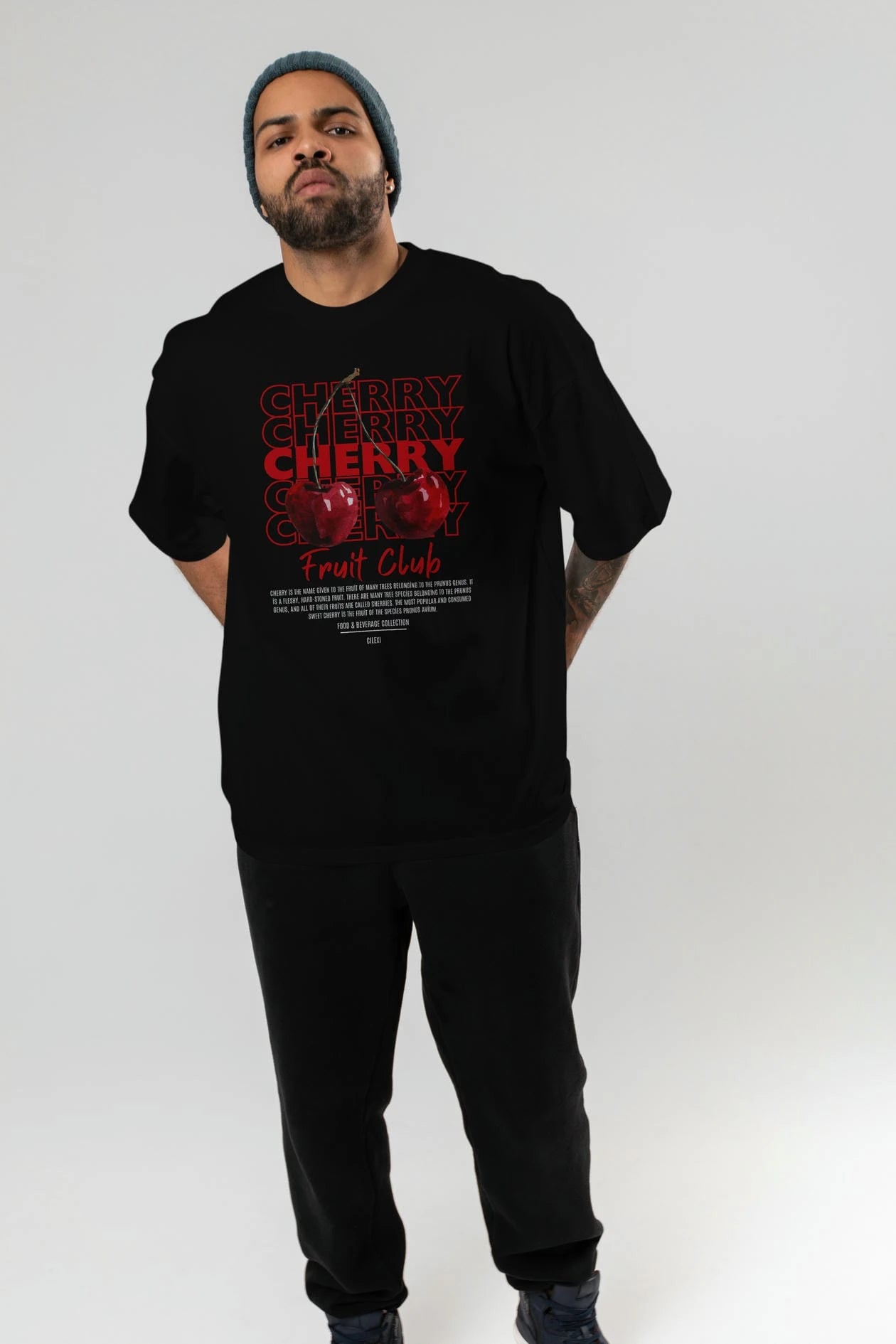 Cherry Ön Baskılı Oversize t-shirt Erkek Kadın Pamuk Bisiklet Yaka tişort