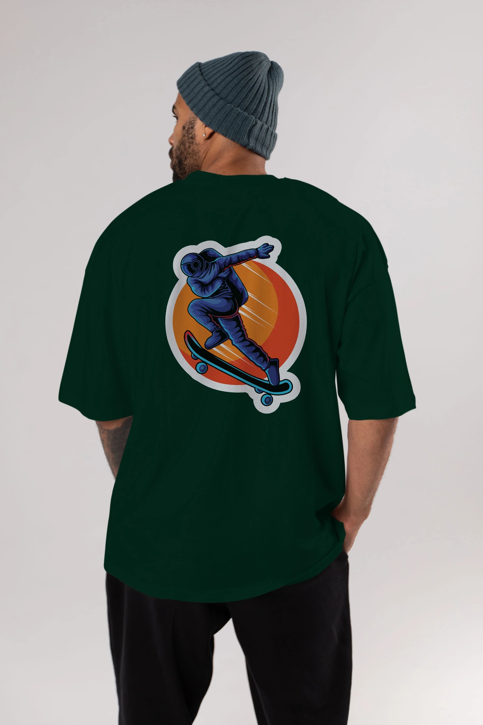 Astroskate Run Sticker Arka Baskılı Oversize t-shirt Erkek Kadın Unisex