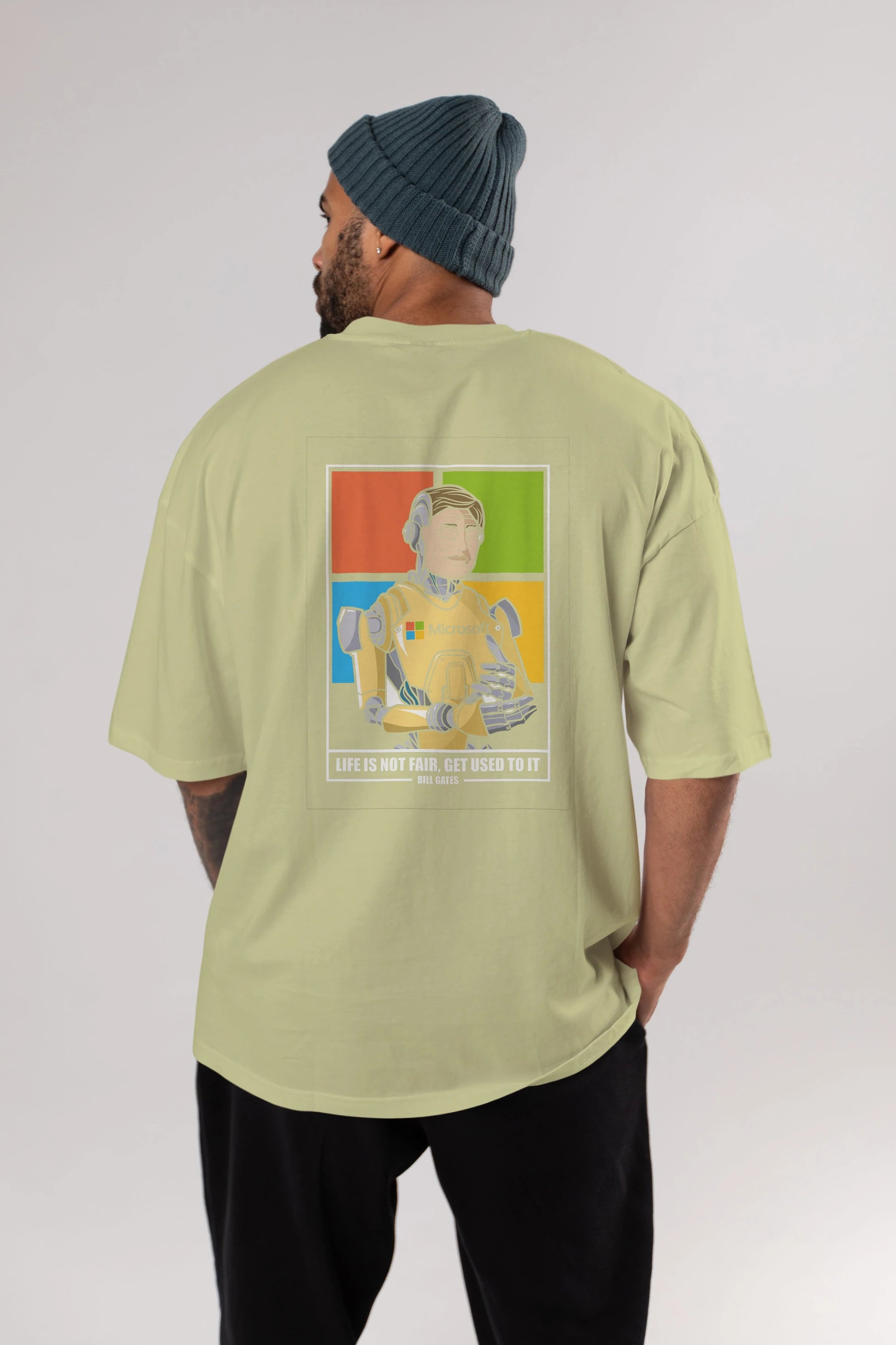 Bill Gates Robot Human Arka Baskılı Oversize t-shirt Erkek Kadın Unisex %100 Pamuk tişort