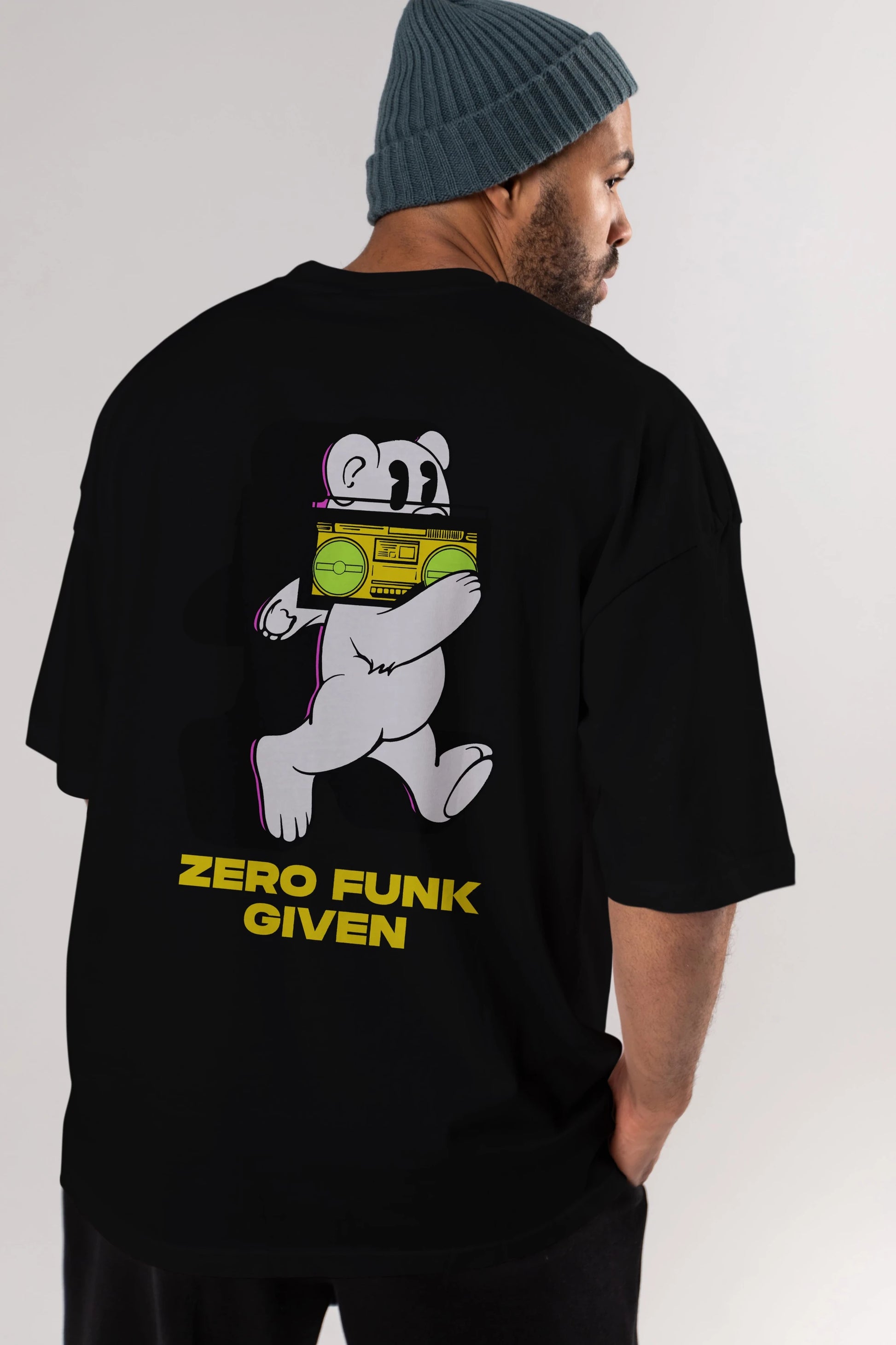 Zero Funk Given Bear Arka Baskılı Oversize t-shirt Erkek Kadın Unisex