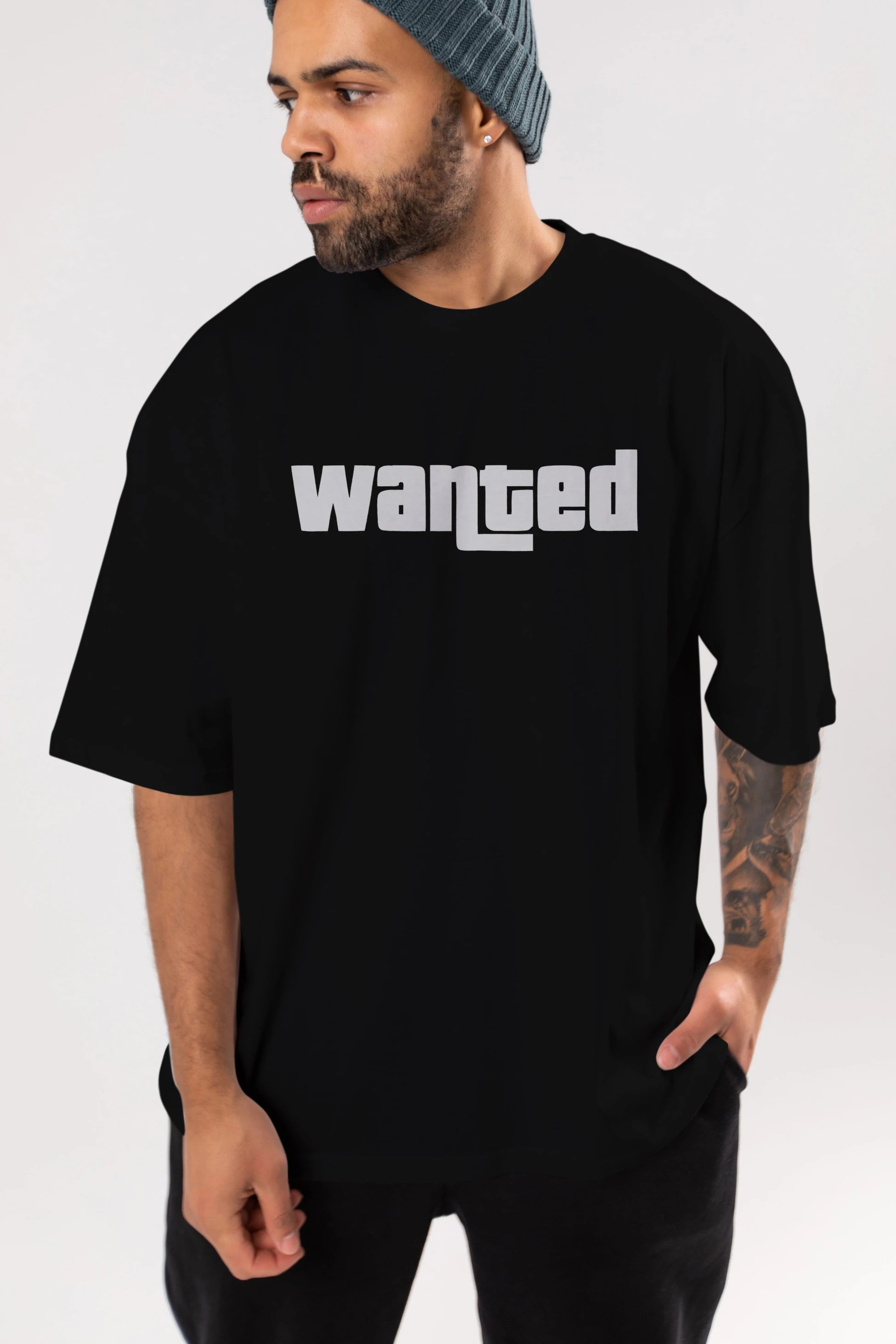 Wanted Ön Baskılı Oversize t-shirt %100 pamuk Erkek Kadın Unisex