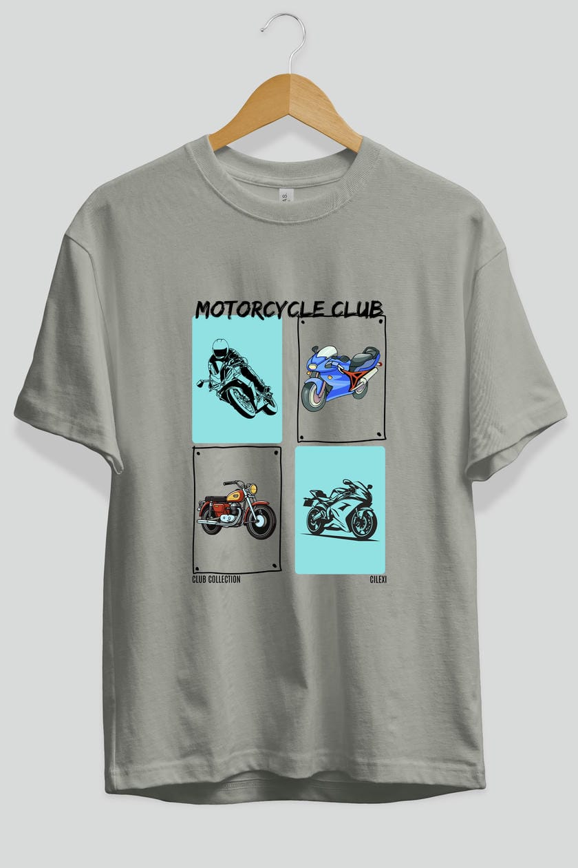 Motorcycle Club ön Baskılı Oversize t-shirt Erkek Kadın %100 Pamuk Bisiklet Yaka tişort