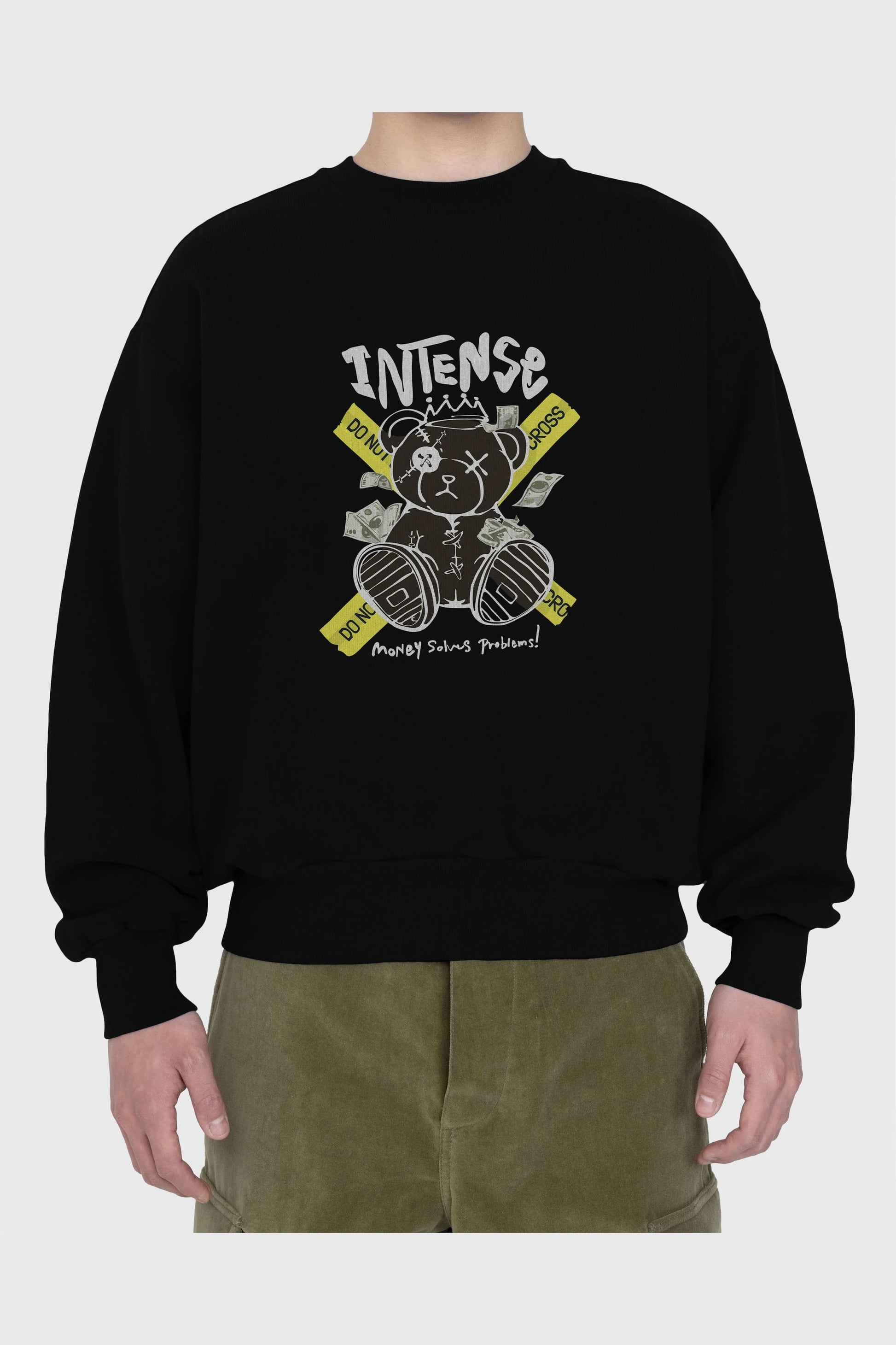 Teddy Bear intense Ön Baskılı Oversize Sweatshirt Erkek Kadın Unisex