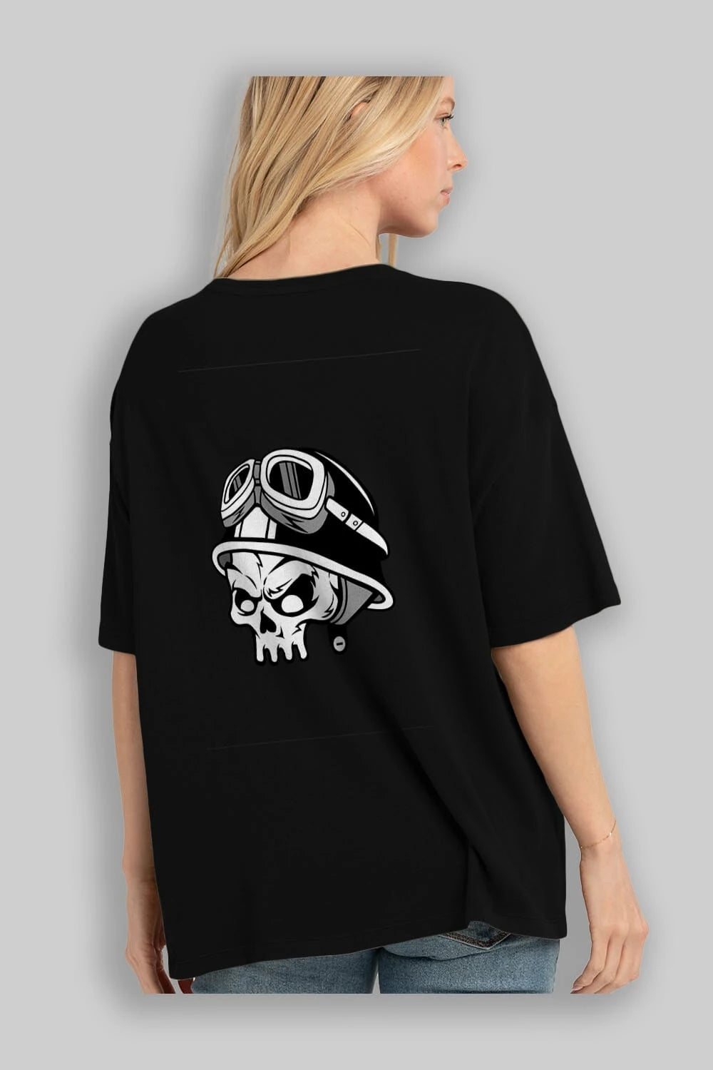 Biker Helmet Arka Baskılı Oversize t-shirt Erkek Kadın Unisex %100 Pamuk tişort