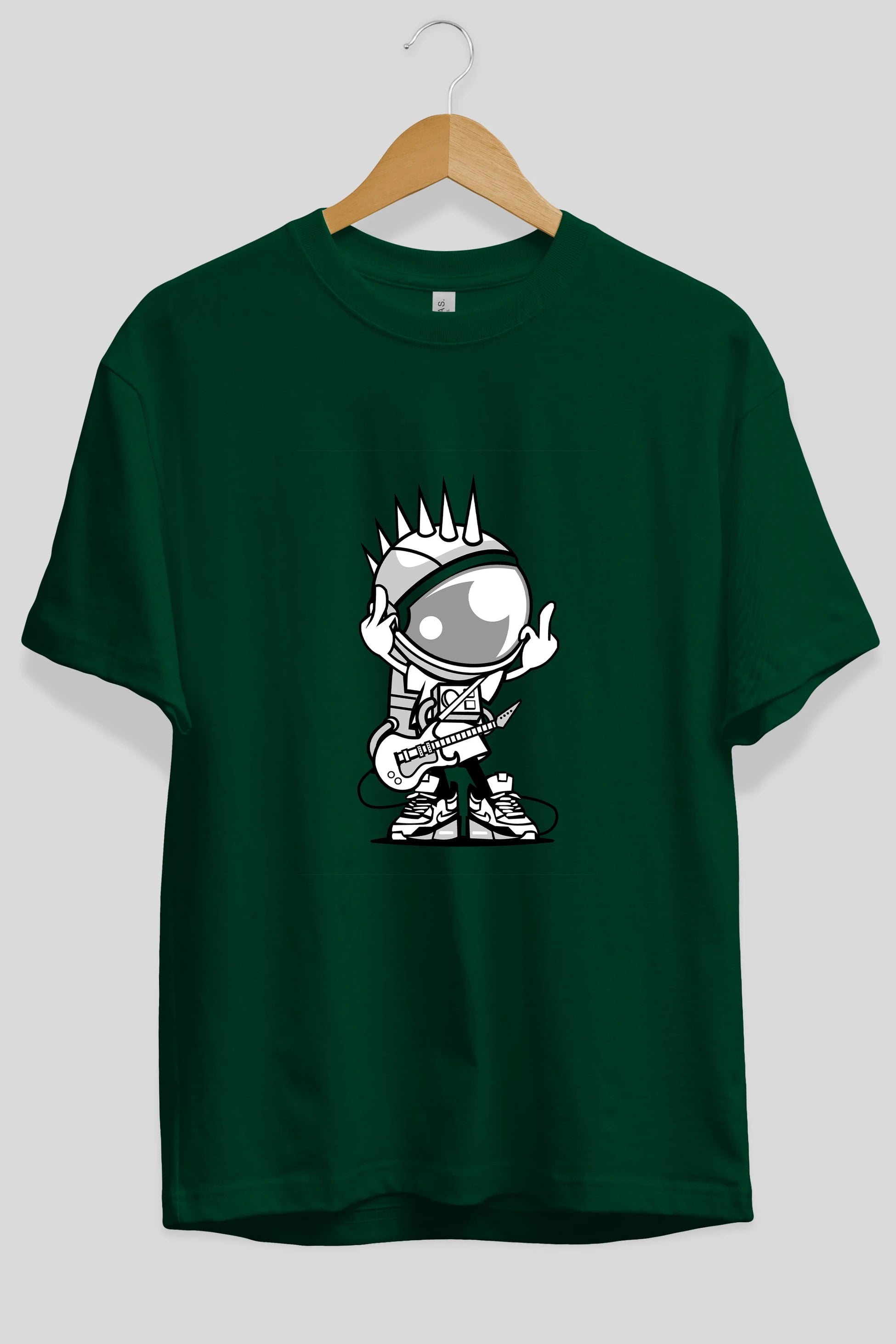 Astronaut Punk Rock Ön Baskılı Oversize t-shirt Erkek Kadın Unisex %100 Pamuk tişort
