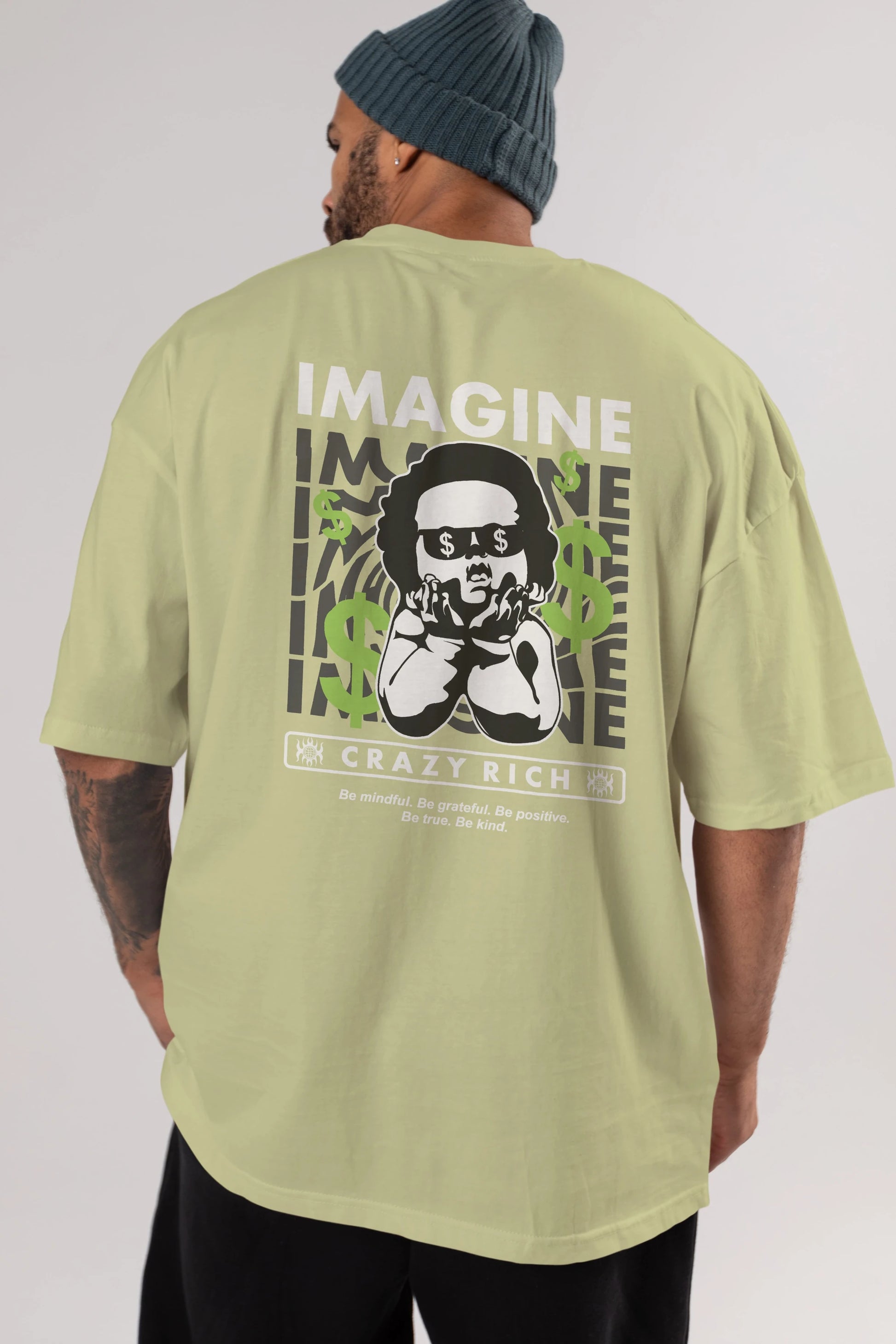 Imagine Crazy Rich Arka Baskılı Oversize t-shirt Erkek Kadın Unisex