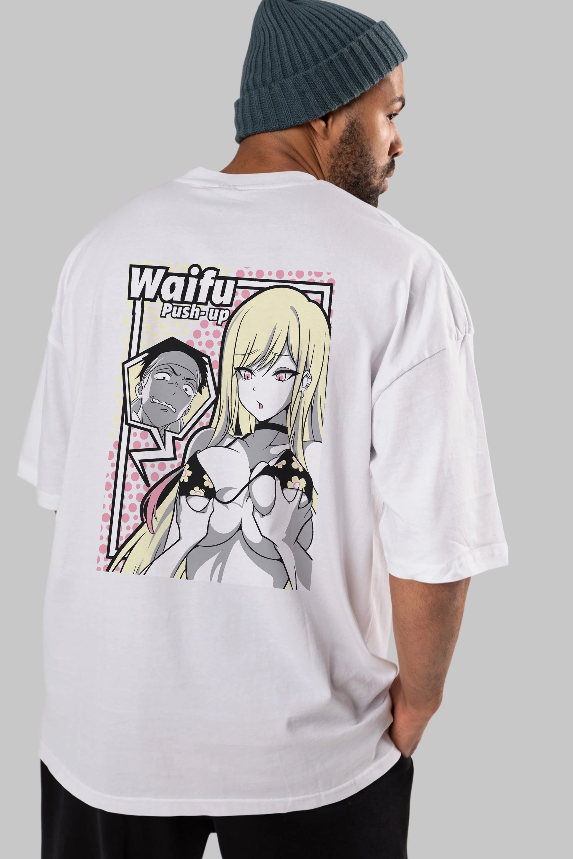 Waifu PushUp Anime Arka Baskılı Oversize t-shirt Erkek Kadın Unisex