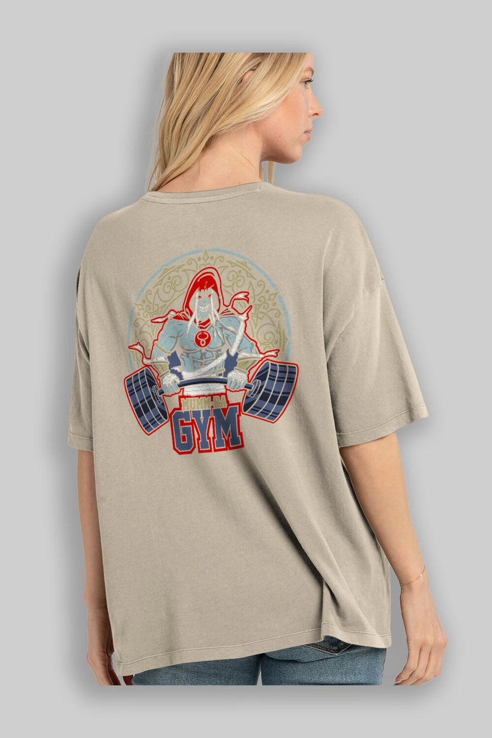 Mumm-ra GYM Arka Baskılı Oversize t-shirt Erkek Kadın Unisex %100 Pamuk Bisiklet Yaka tişort