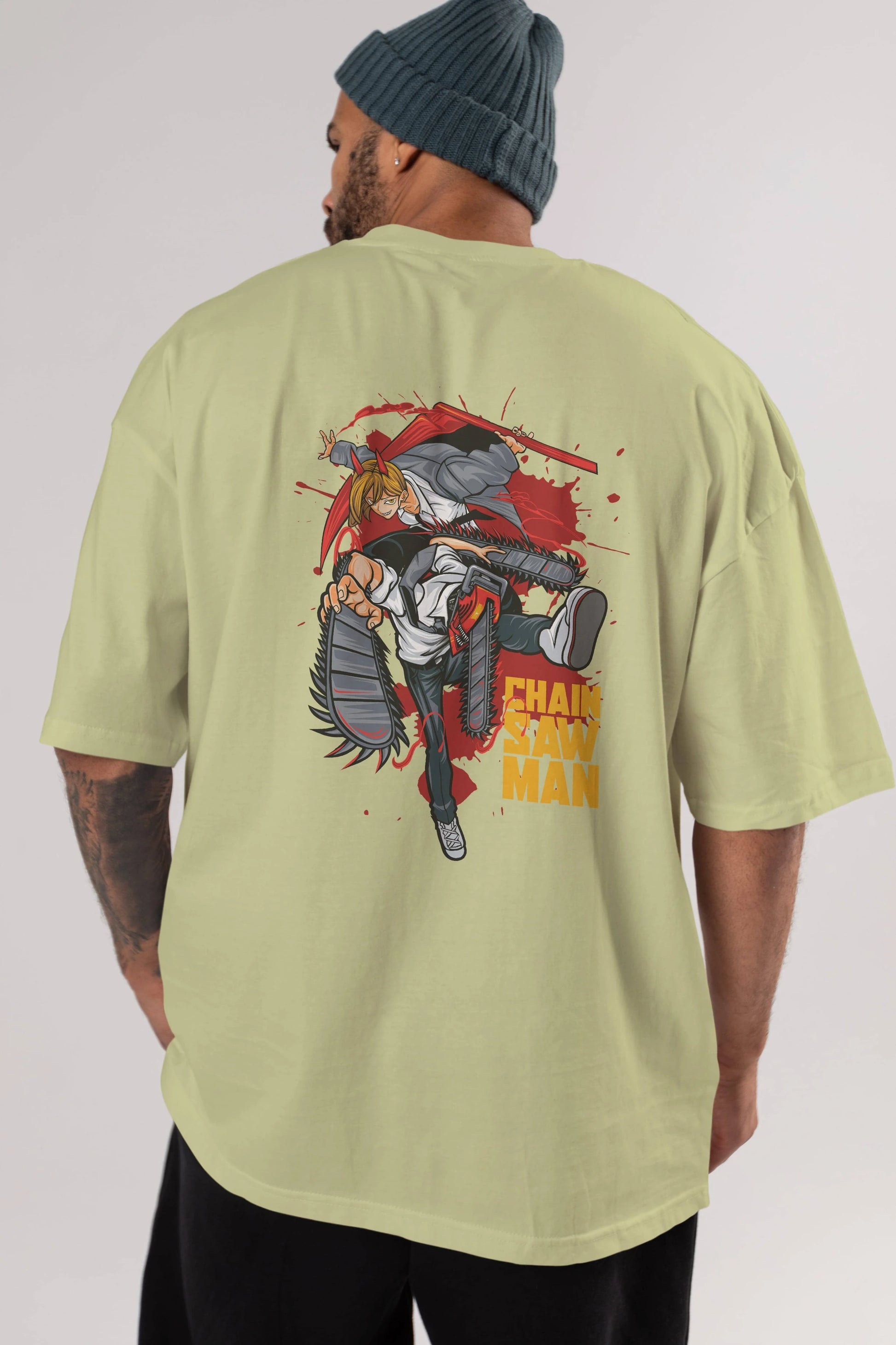 DENJI and POWER Anime Arka Baskılı Oversize t-shirt Erkek Kadın Unisex