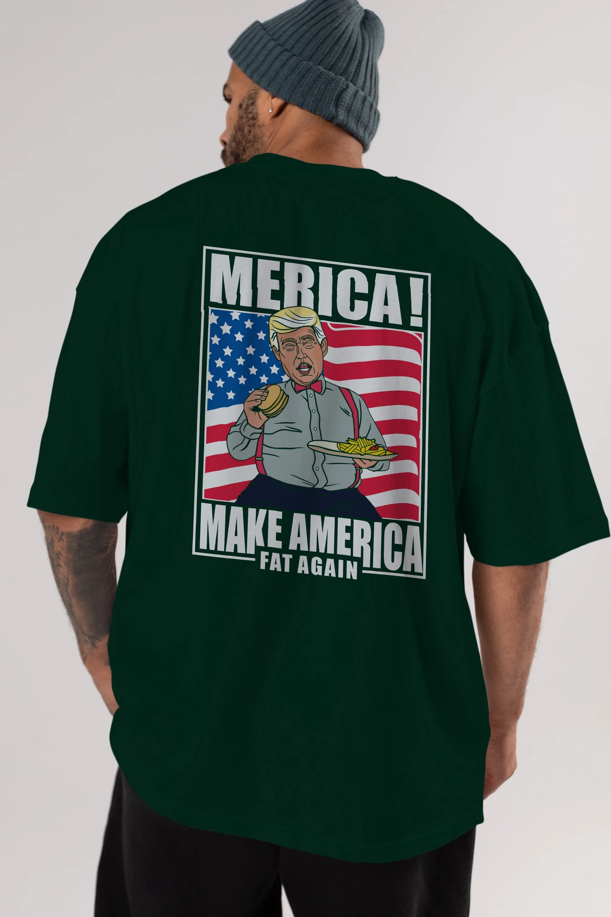 Trump Burger Arka Baskılı Oversize t-shirt Erkek Kadın Unisex %100 Pamuk tişort