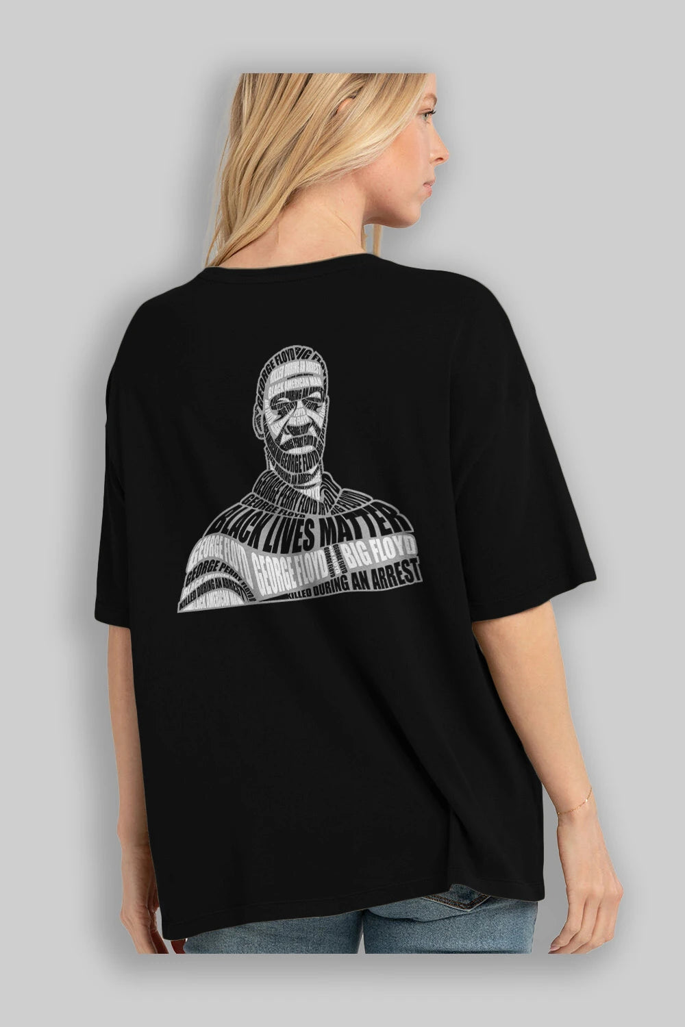 George Floyd Calligram Arka Baskılı Oversize t-shirt %100 pamuk Erkek Kadın Unisex
