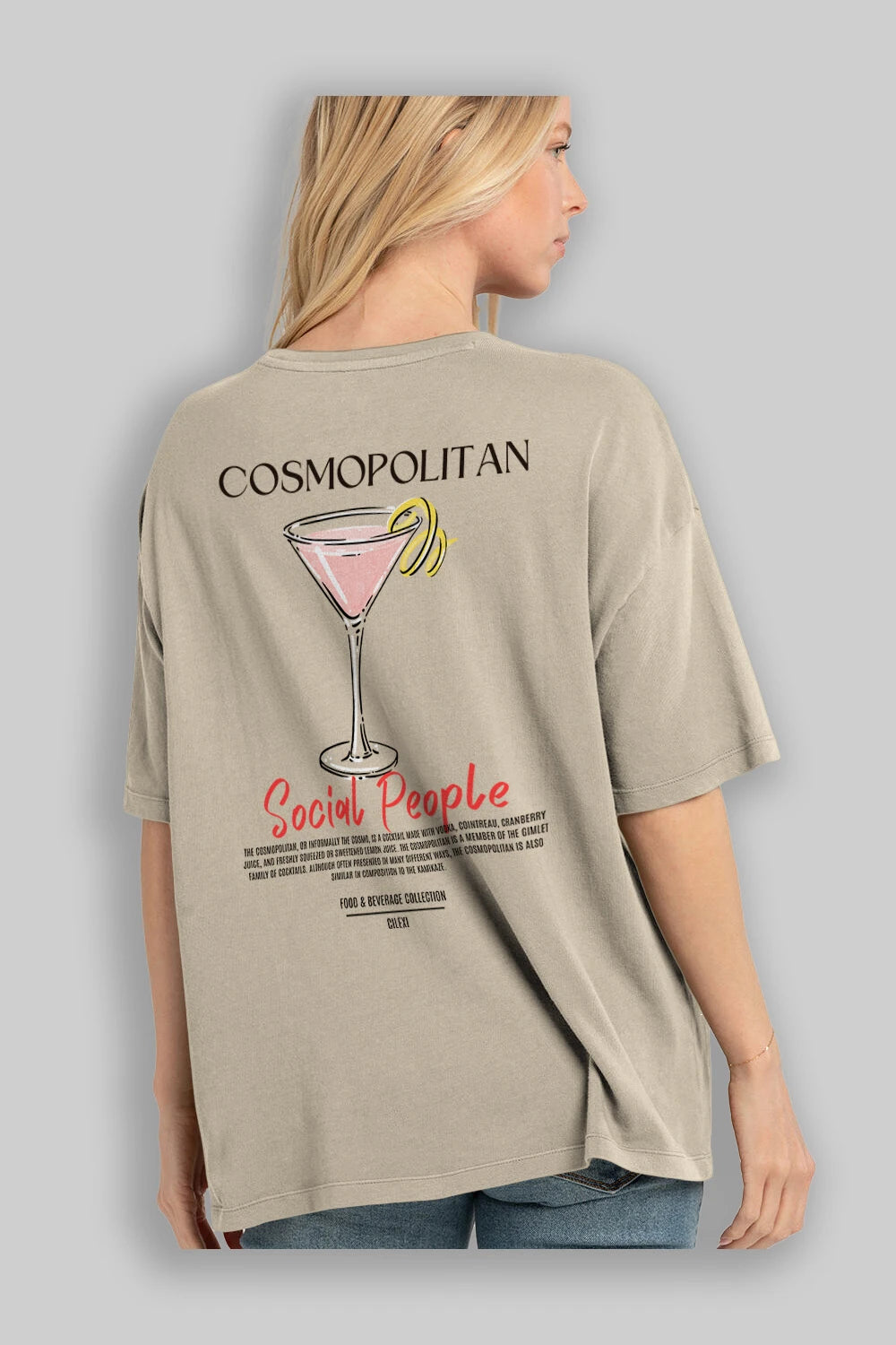 Cosmopolıtan Kokteyl Serisi Baskılı Oversize t-shirt Erkek Kadın Unisex %100 Pamuk Bisiklet Yaka tişort