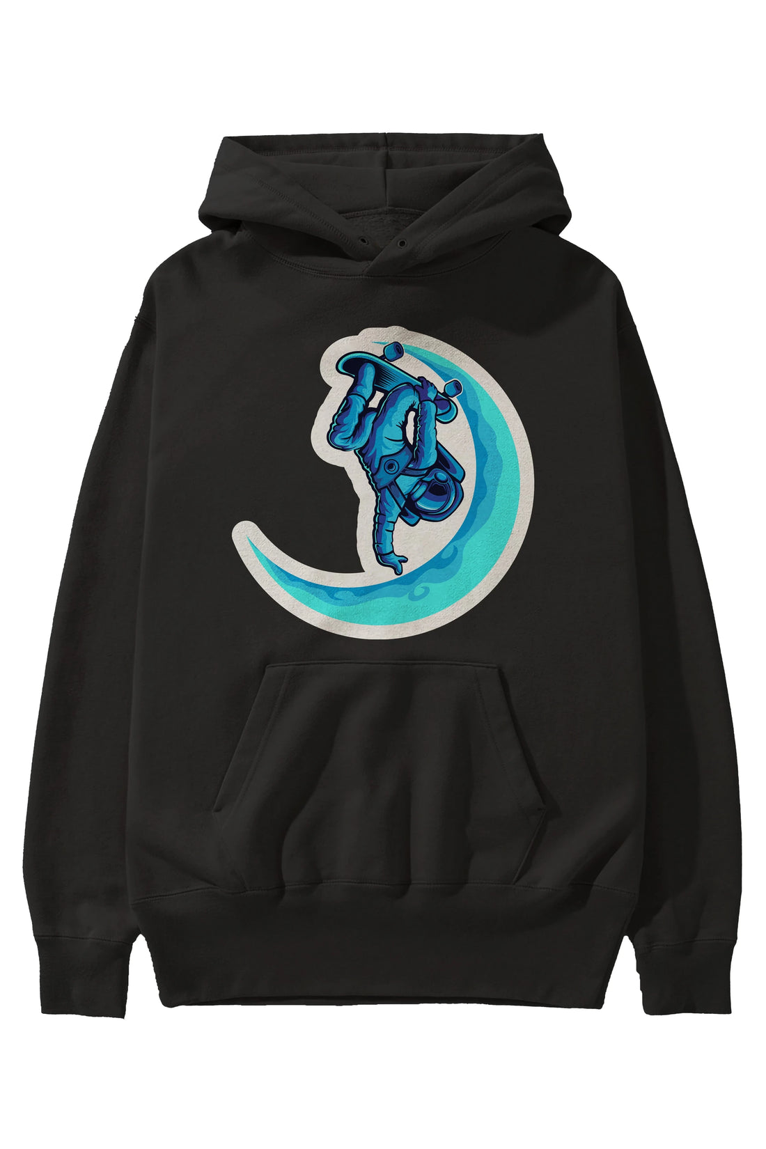 Skating on the moon sticker Ön Baskılı Hoodie Oversize Kapüşonlu Sweatshirt Erkek Kadın Unisex
