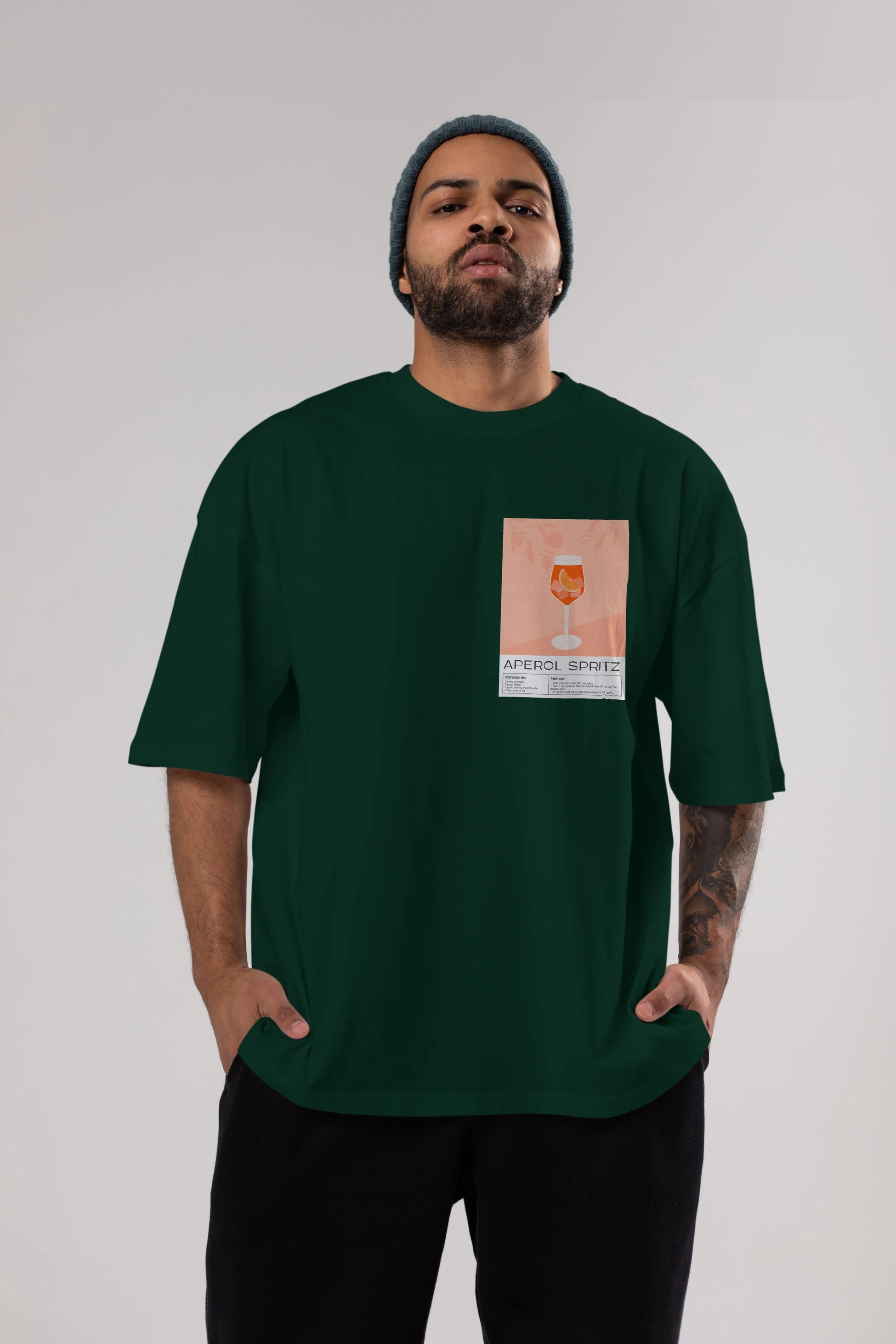 Aperol Spritz 7 Ön Sol Baskılı Oversize t-shirt Erkek Kadın Unisex %100 Pamuk Bisiklet Yaka tişort