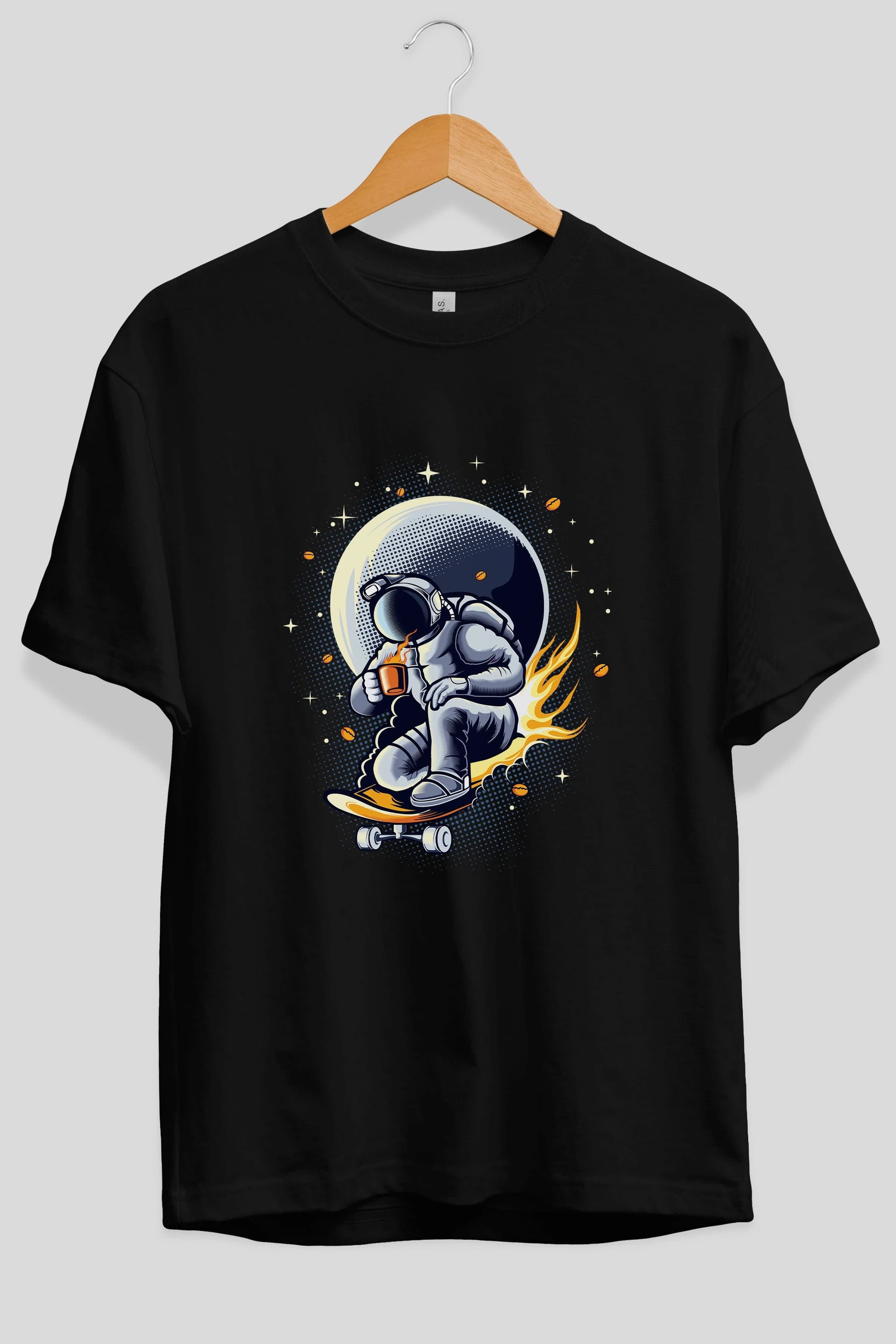 Astro Coffee Addict Ön Baskılı Oversize t-shirt Erkek Kadın Unisex