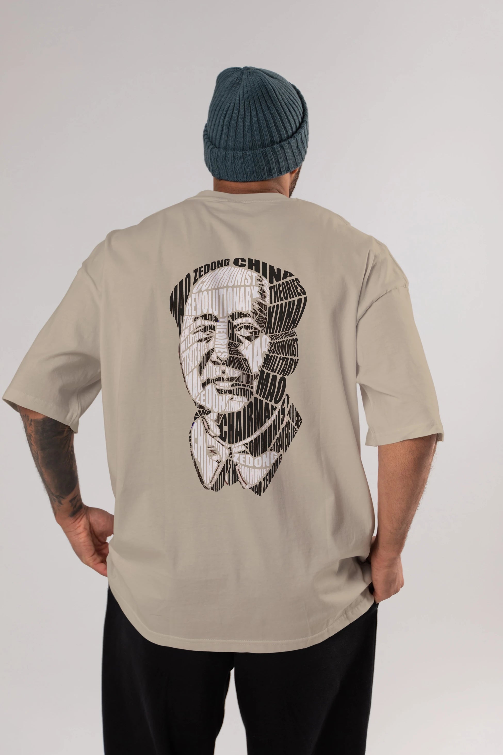 Mao Zedong Calligram Arka Baskılı Oversize t-shirt %100 pamuk Erkek Kadın Unisex