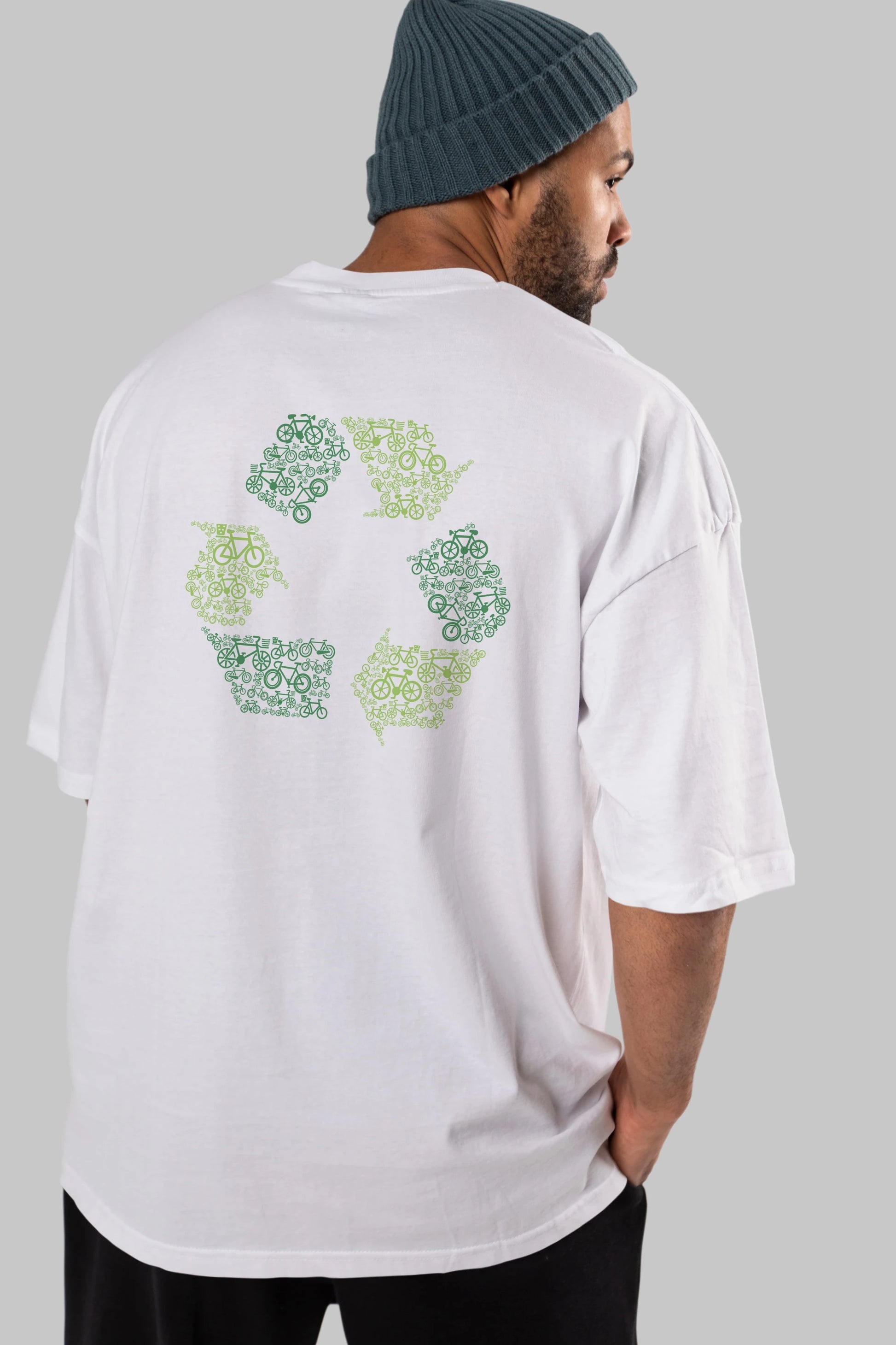Recycling Arka Baskılı Oversize t-shirt %100 pamuk Erkek Kadın Unisex