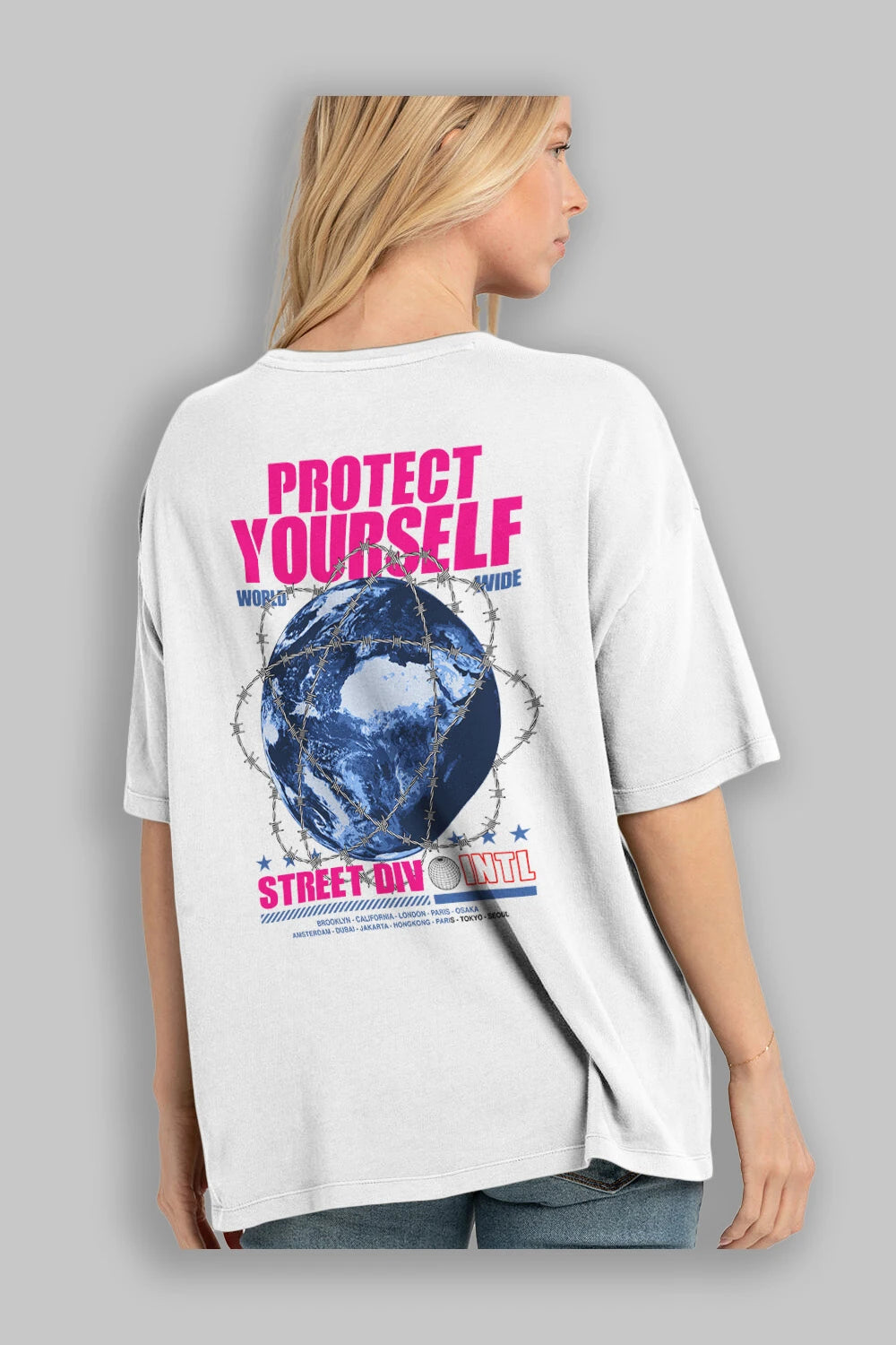 Protect Yourself Arka Baskılı Oversize t-shirt Erkek Kadın Unisex
