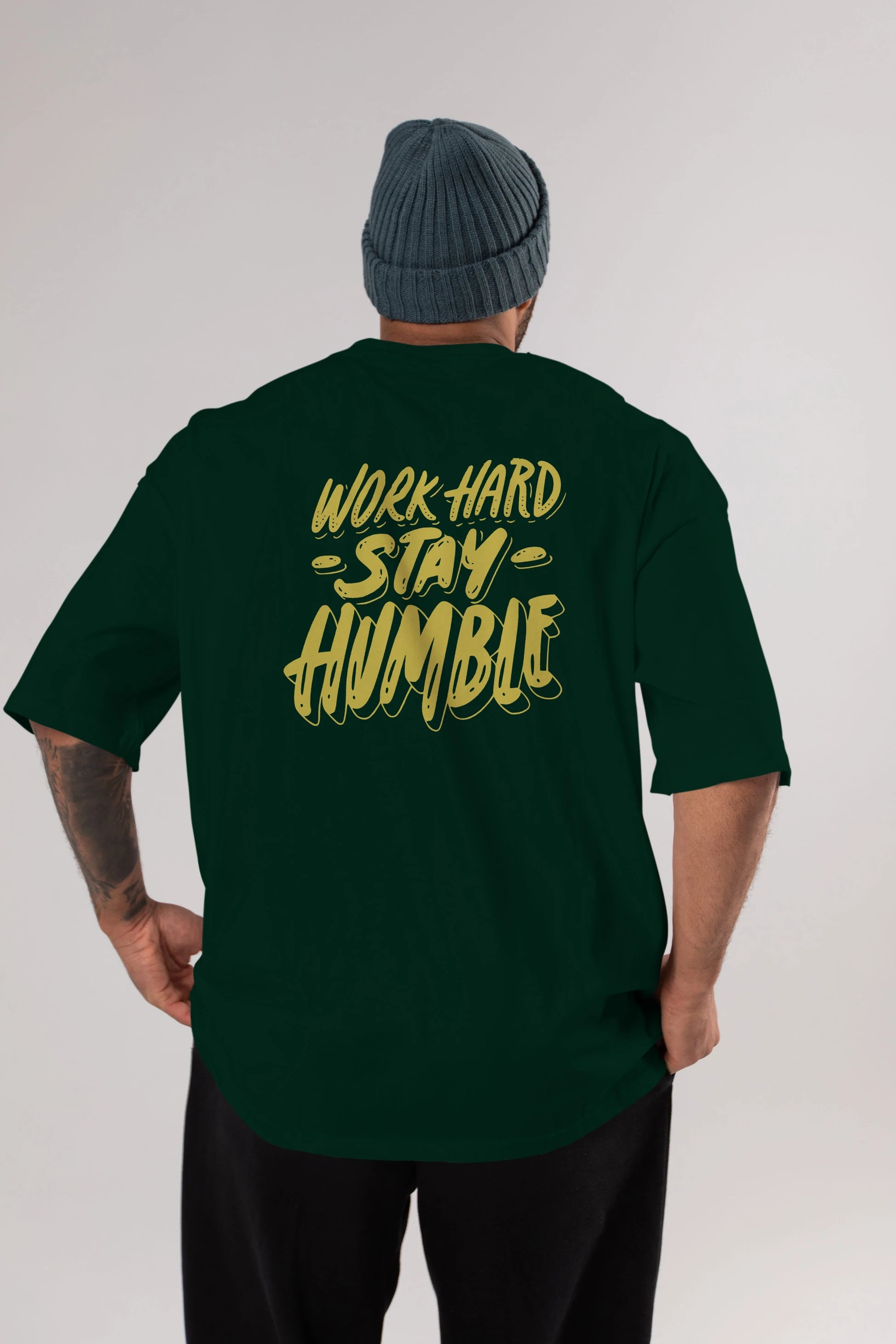 Word Hard Yazılı Arka Baskılı Oversize t-shirt Erkek Kadın Unisex