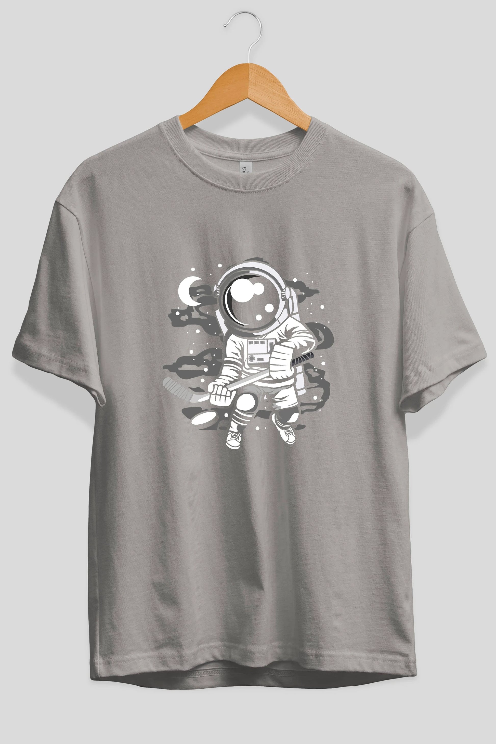 Hockey Player Astronaut Ön Baskılı Oversize t-shirt Erkek Kadın Unisex