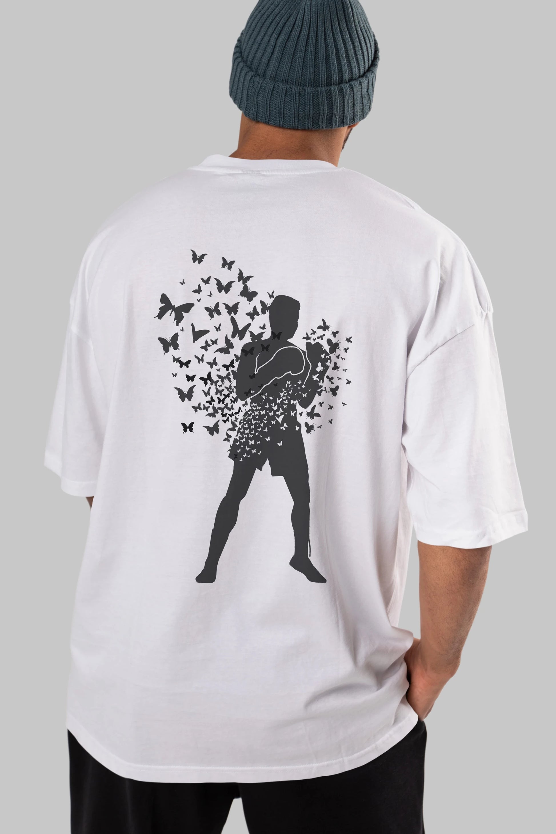 Float Like Butterfly Sting Like Bee Arka Baskılı Oversize t-shirt %100 pamuk Erkek Kadın Unisex