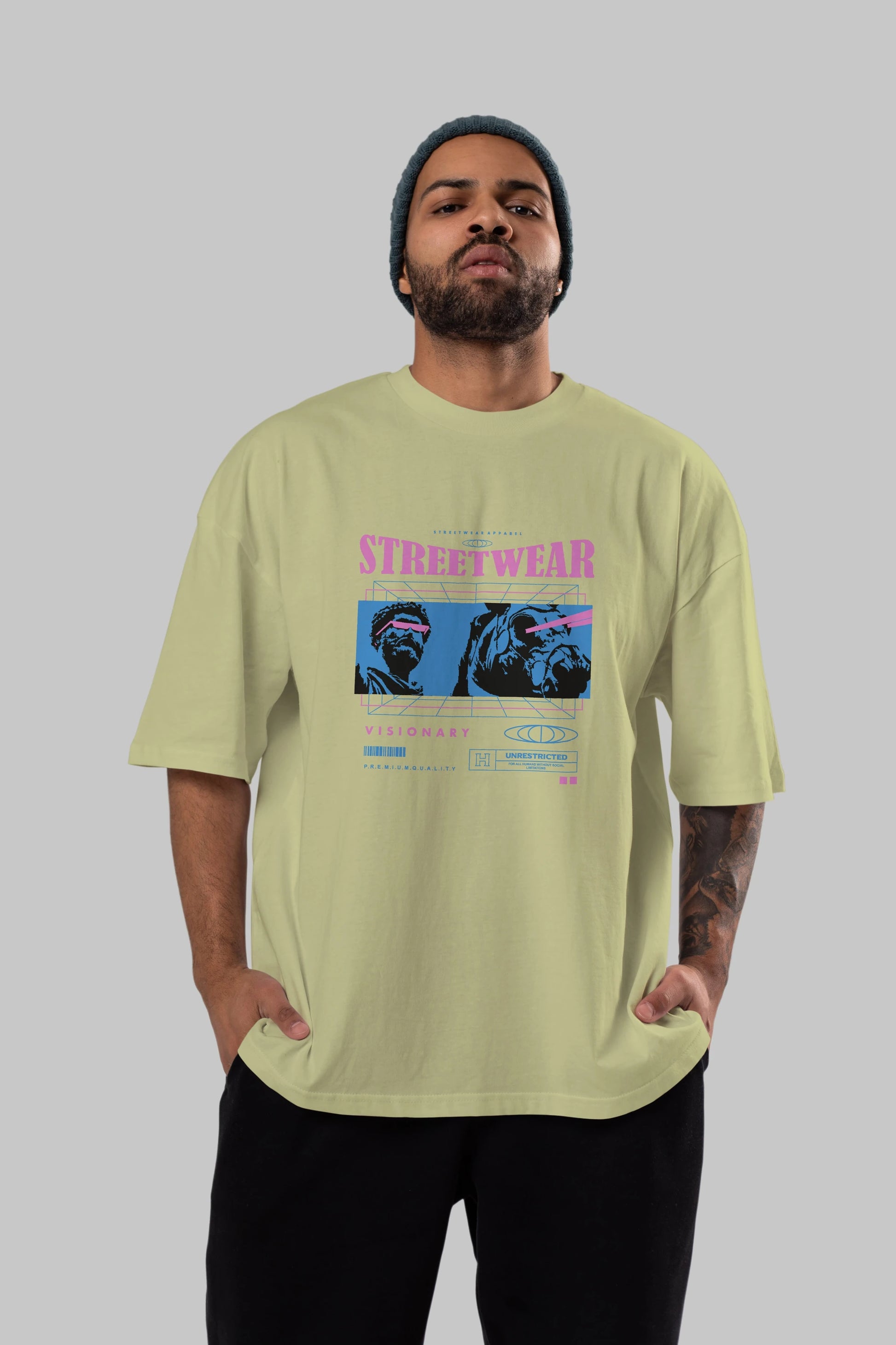 Streetwear Visionary Ön Baskılı Oversize t-shirt Erkek Kadın Unisex