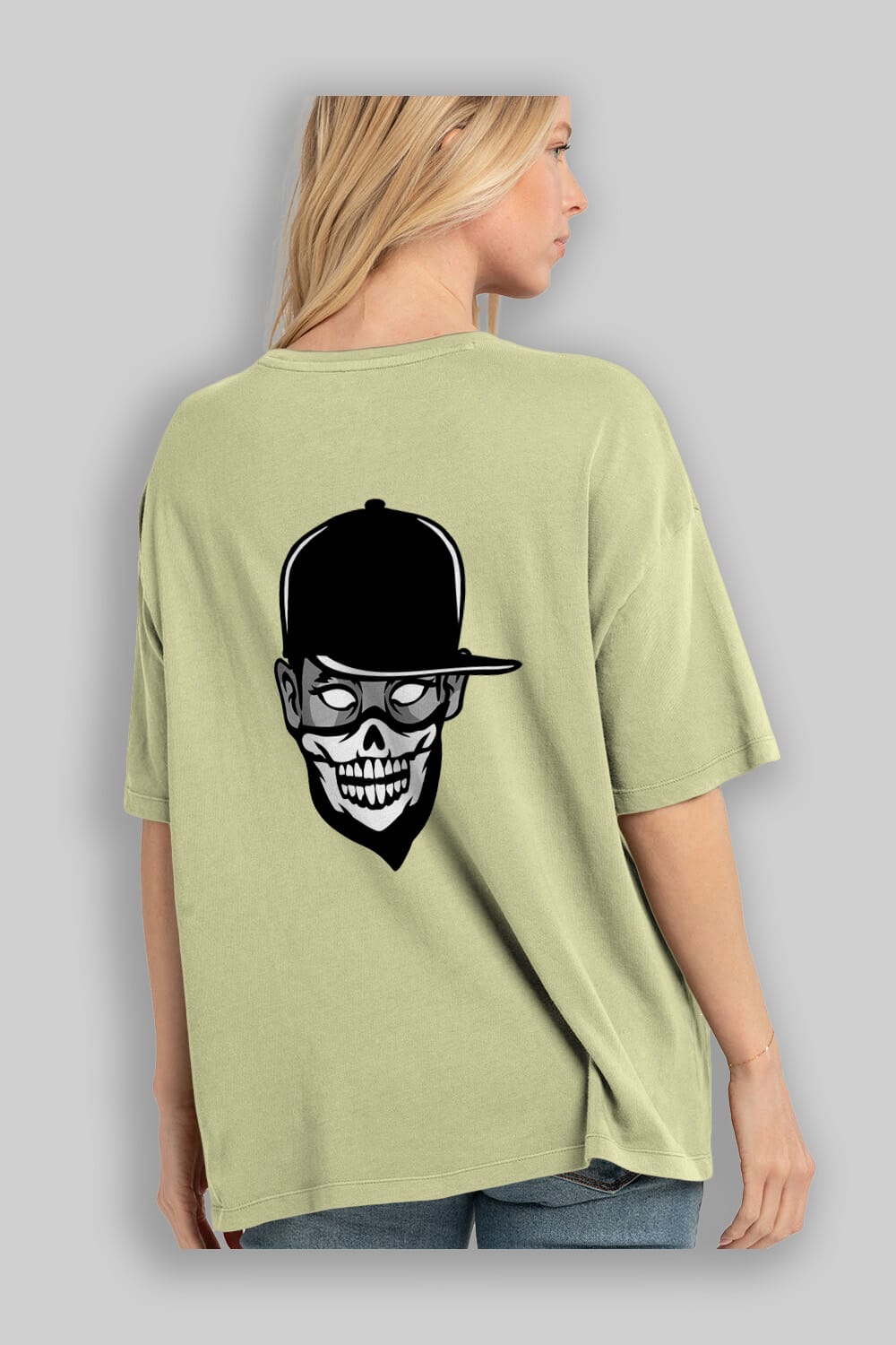 Skull Mask Arka Baskılı Oversize t-shirt Erkek Kadın Unisex %100 Pamuk tişort
