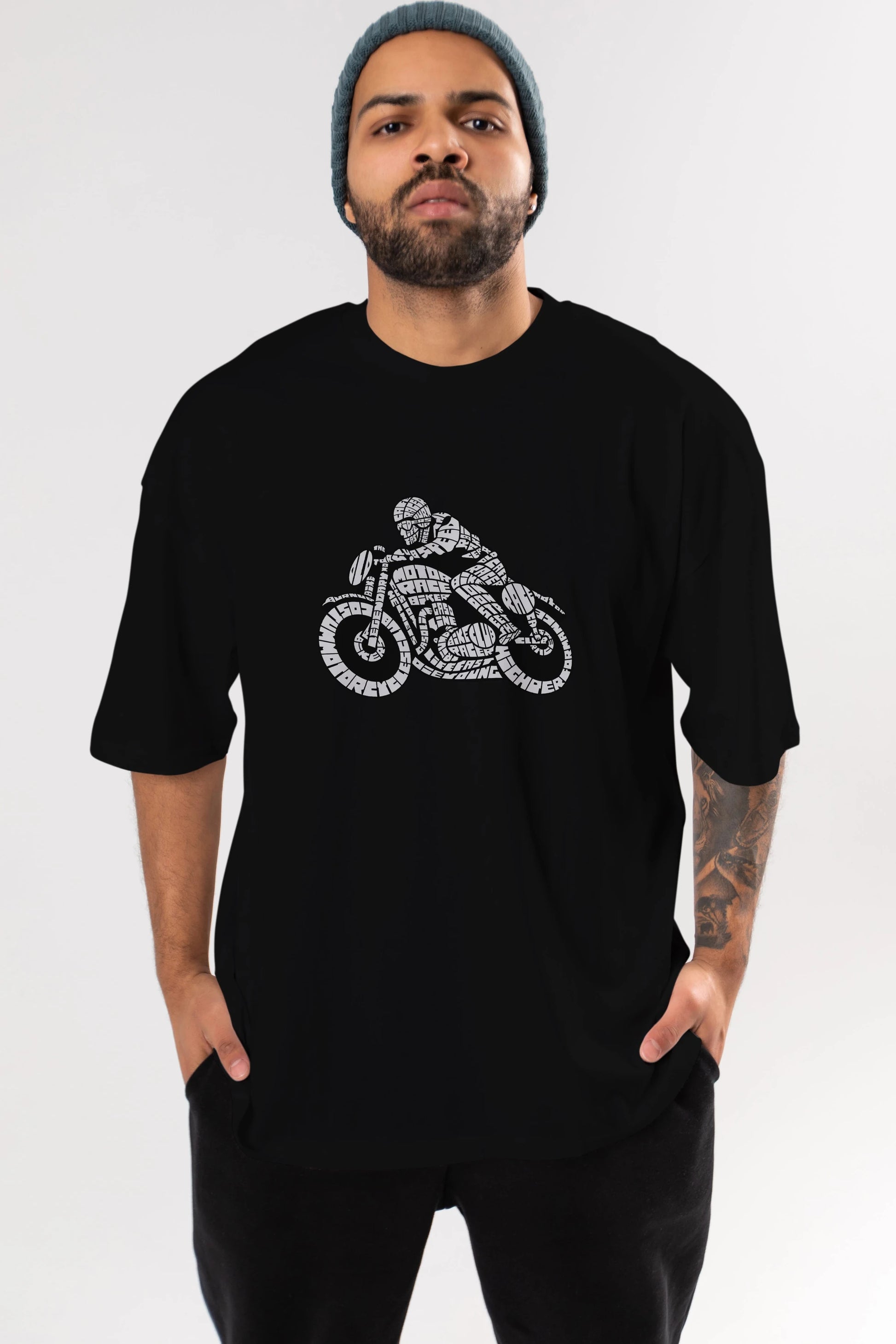 Caferacer Ön Baskılı Oversize t-shirt %100 pamuk Erkek Kadın Unisex