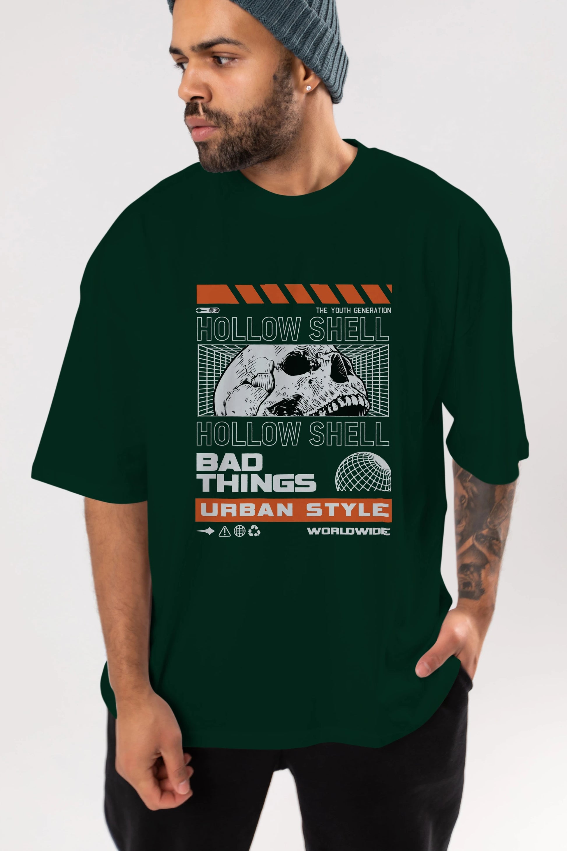 Hollow Shell Ön Baskılı Oversize t-shirt Erkek Kadın Unisex