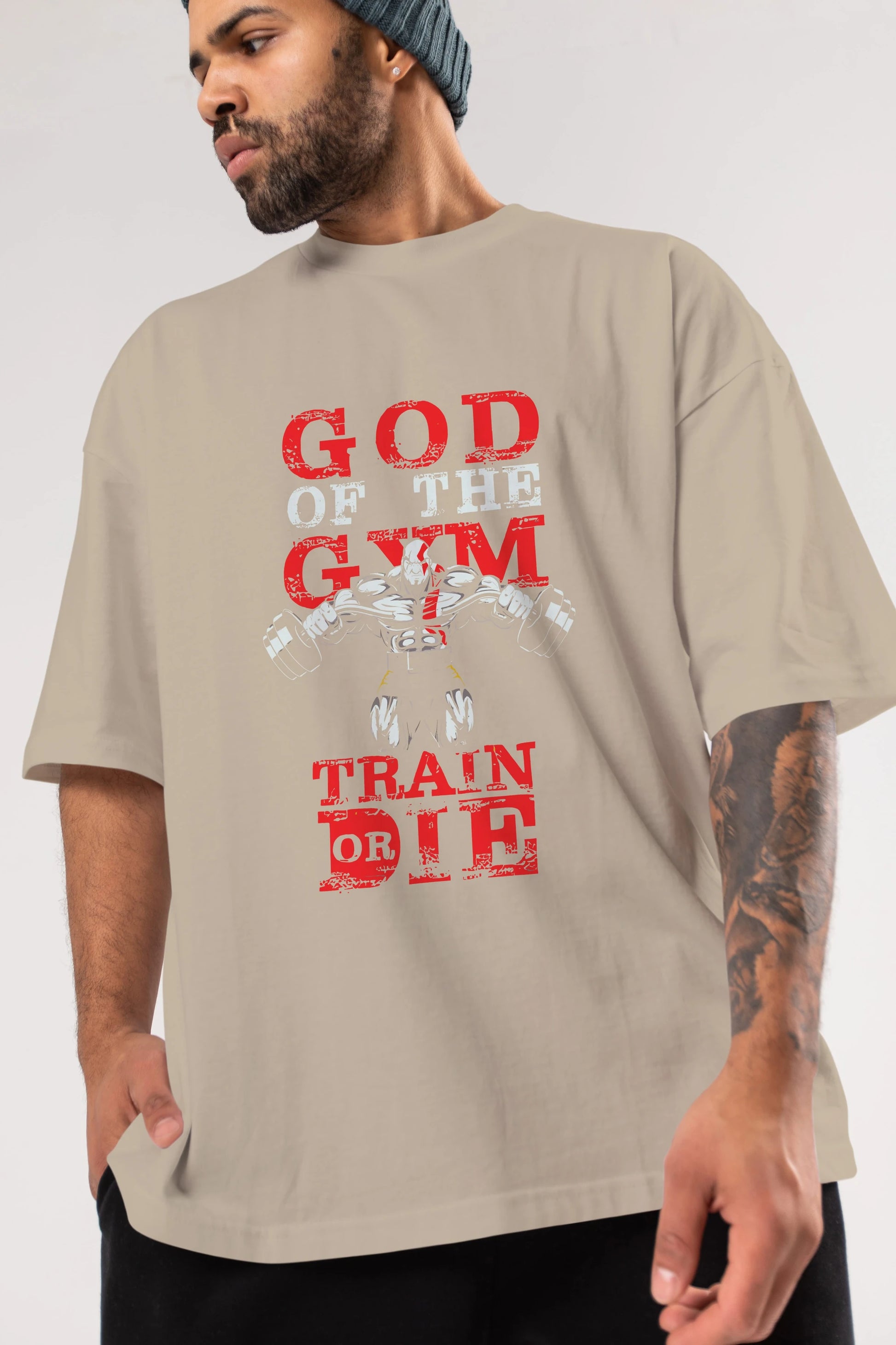 God of The GYM Ön Baskılı Oversize t-shirt Erkek Kadın Unisex %100 Pamuk Bisiklet Yaka tişort