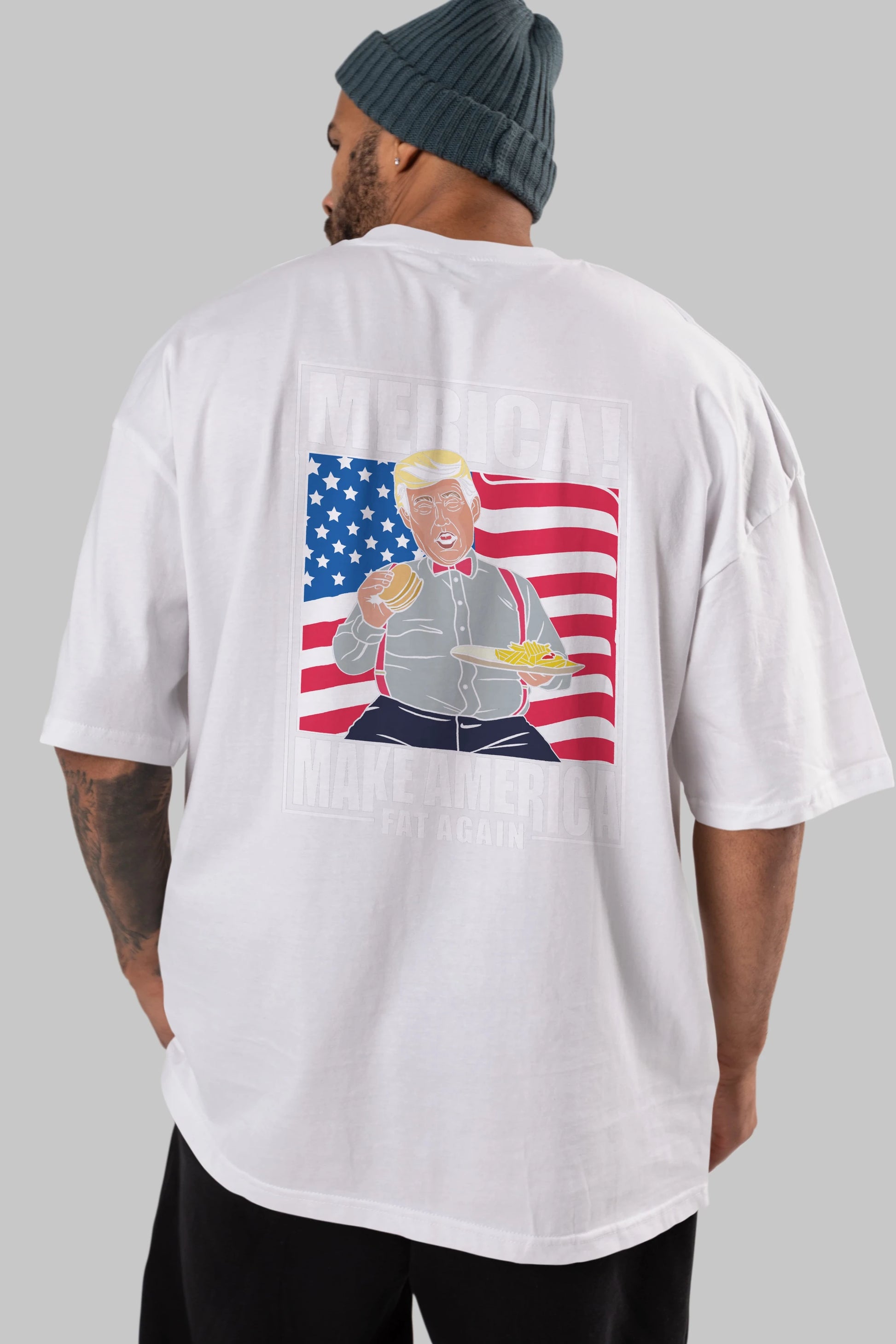Trump Burger Arka Baskılı Oversize t-shirt Erkek Kadın Unisex %100 Pamuk tişort