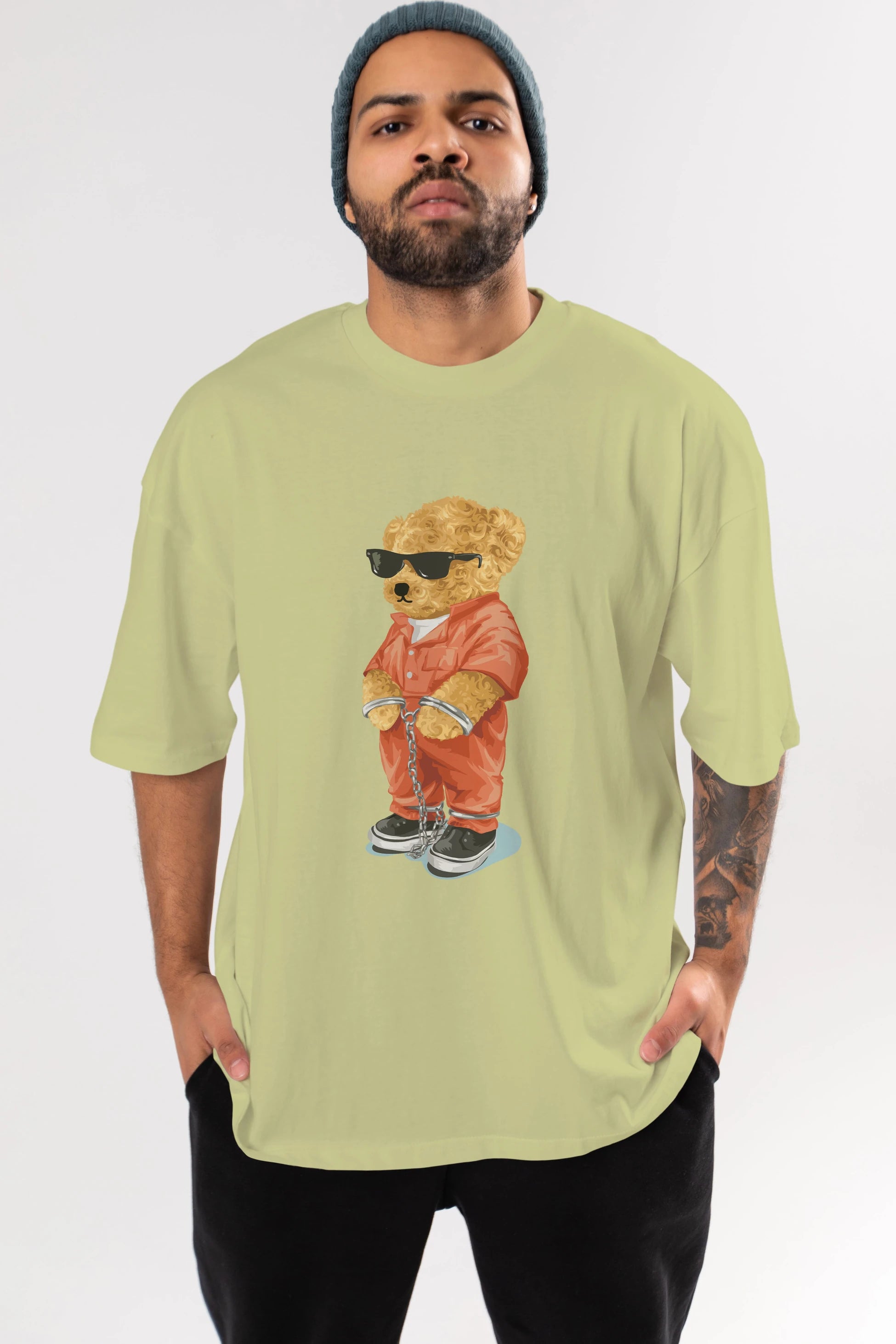 Teddy Bear Kodes Ön Baskılı Oversize t-shirt Erkek Kadın Unisex %100 Pamuk