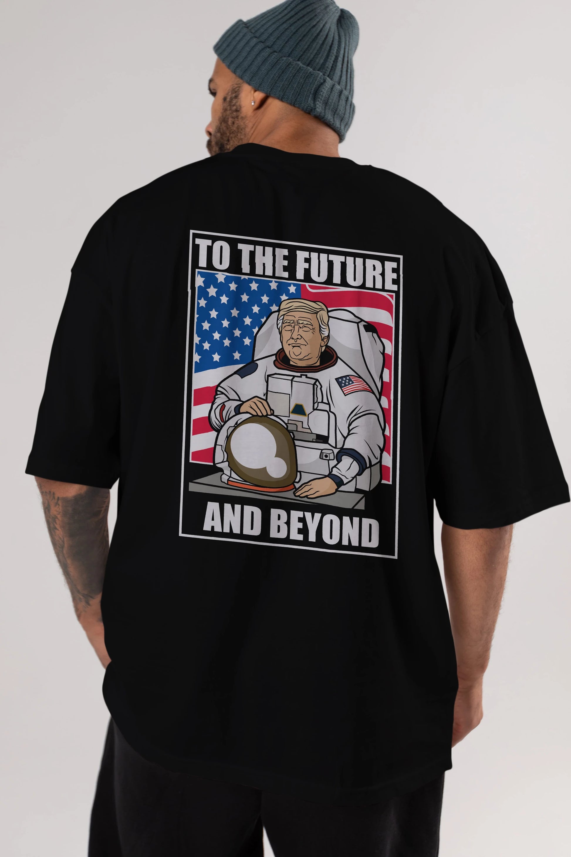Trumpstronaut Arka Baskılı Oversize t-shirt Erkek Kadın Unisex %100 Pamuk tişort