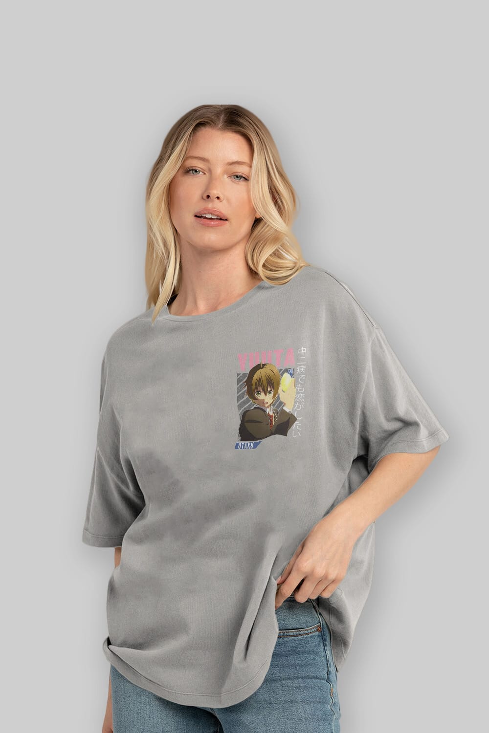 Yuuta Togashi 2 Ön Sol Baskılı Oversize t-shirt Erkek Kadın Unisex %100 Pamuk Bisiklet Yaka tişort