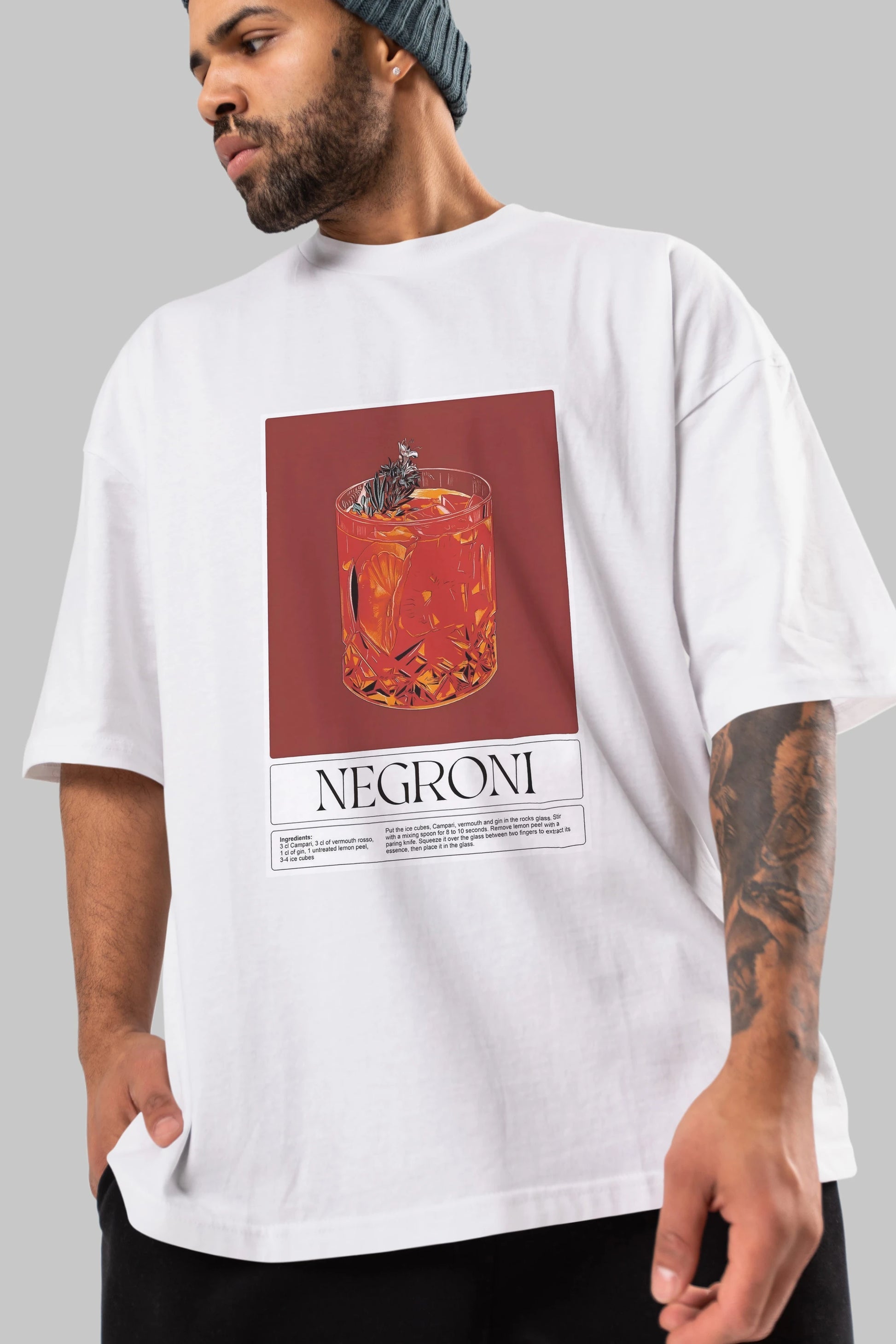 Negroni 2 Ön Baskılı Oversize t-shirt Erkek Kadın Unisex %100 Pamuk Bisiklet Yaka tişort