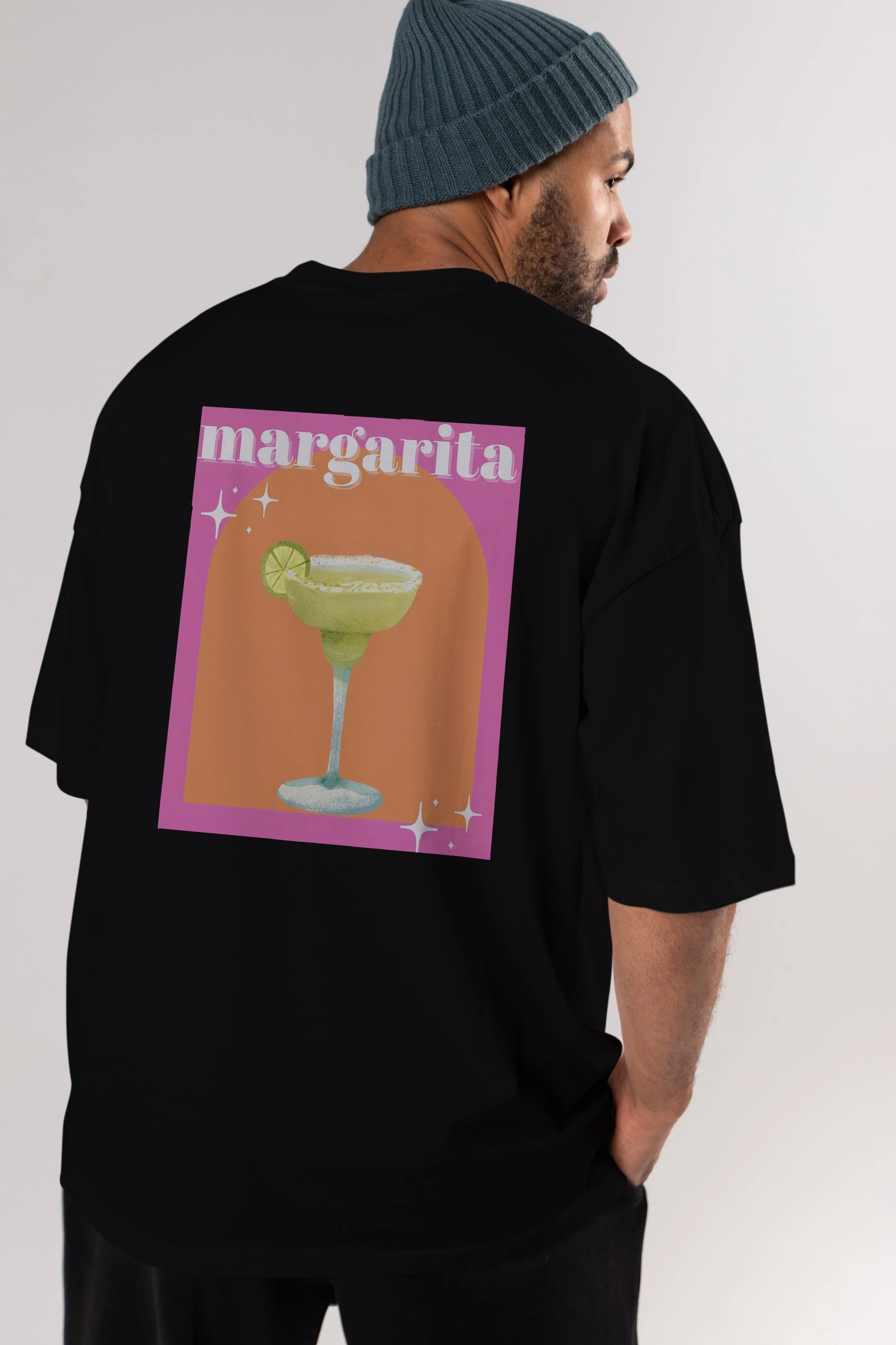 Margarita 7 Arka Baskılı Oversize t-shirt Erkek Kadın Unisex %100 Pamuk Bisiklet Yaka tişort