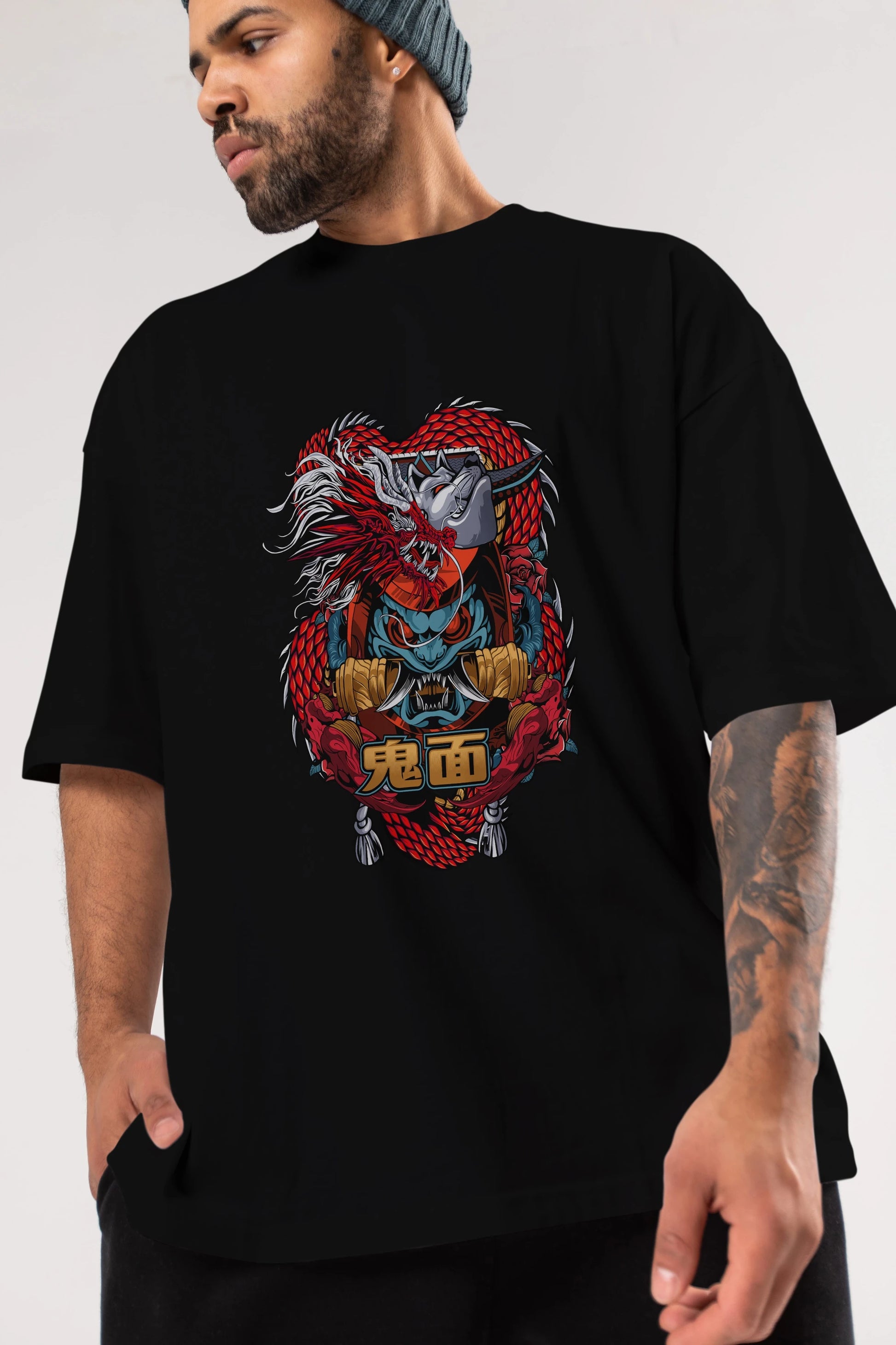 TRIBAL Anime Ön Baskılı Oversize t-shirt %100 pamuk Erkek Kadın Unisex