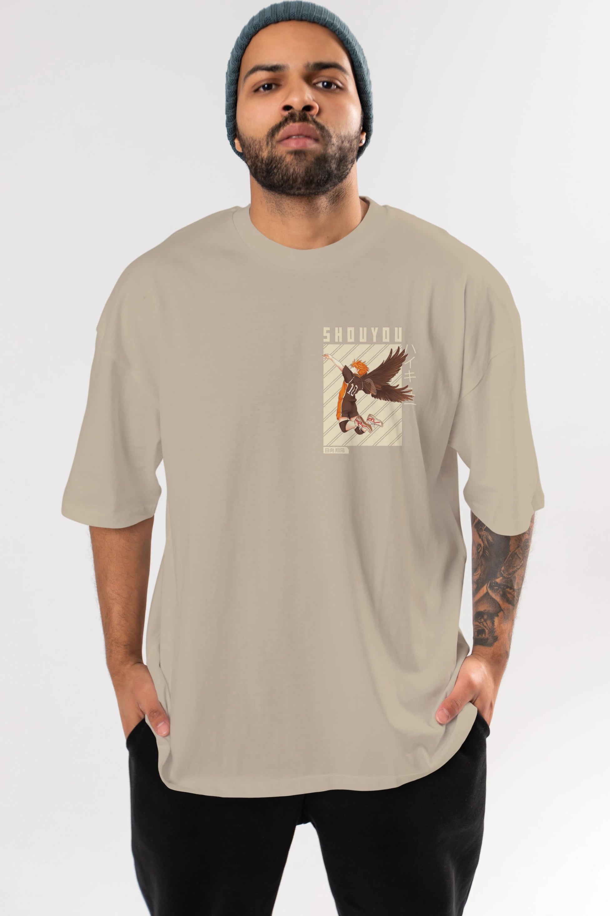 Shouyou Hinata 3 Ön Sol Baskılı Oversize t-shirt Erkek Kadın Unisex %100 Pamuk Bisiklet Yaka tişort
